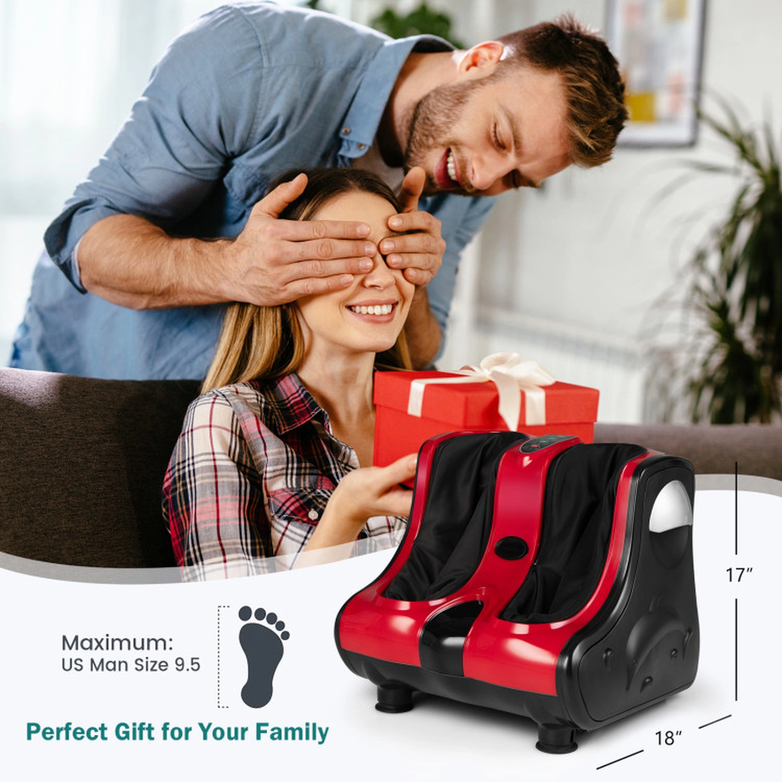 SUGIFT Shiatsu Foot and Calf Massager with Heat Kneading Rolling Vibration Tilt Bar and 15-Minute Timer