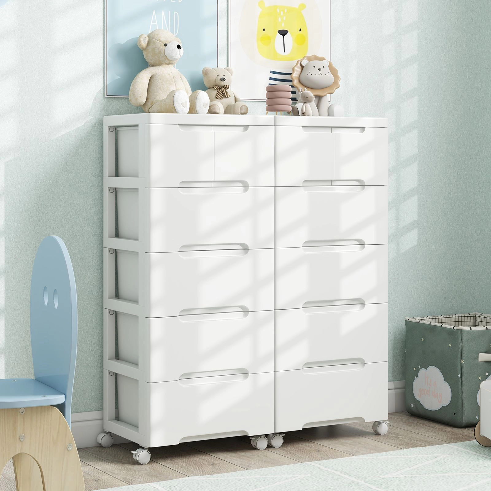SlickBlue Rolling Storage Cabinet with Drawers and Lockable Wheels