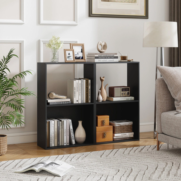 Hivvago Set of 2 3-Tier Bookshelf with Open Storage Compartment and Freestanding Display Shelf