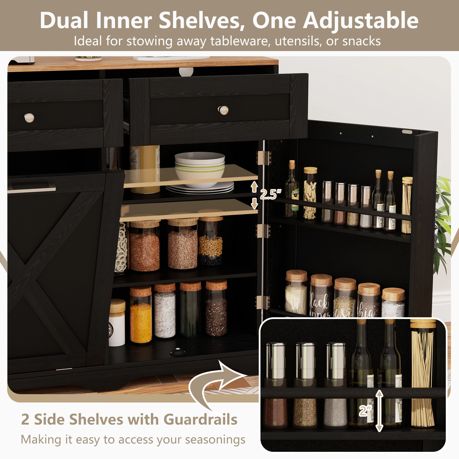 Glintex 39.5-Inch Tilt-Out Trash Cabinet with Power Outlets and Spice Racks