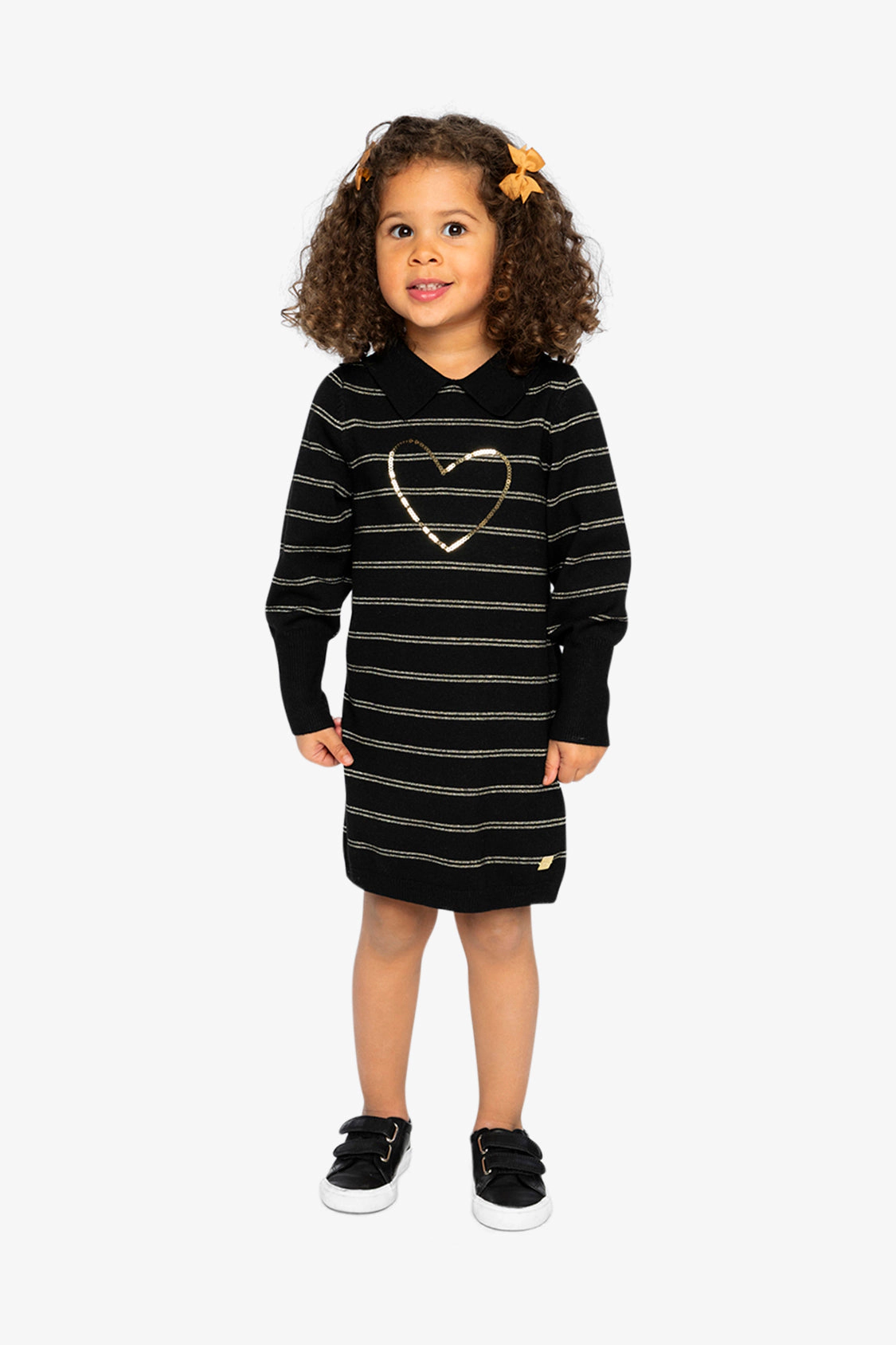 Deux par Girls Knitted Striped Dress with Sequin Heart