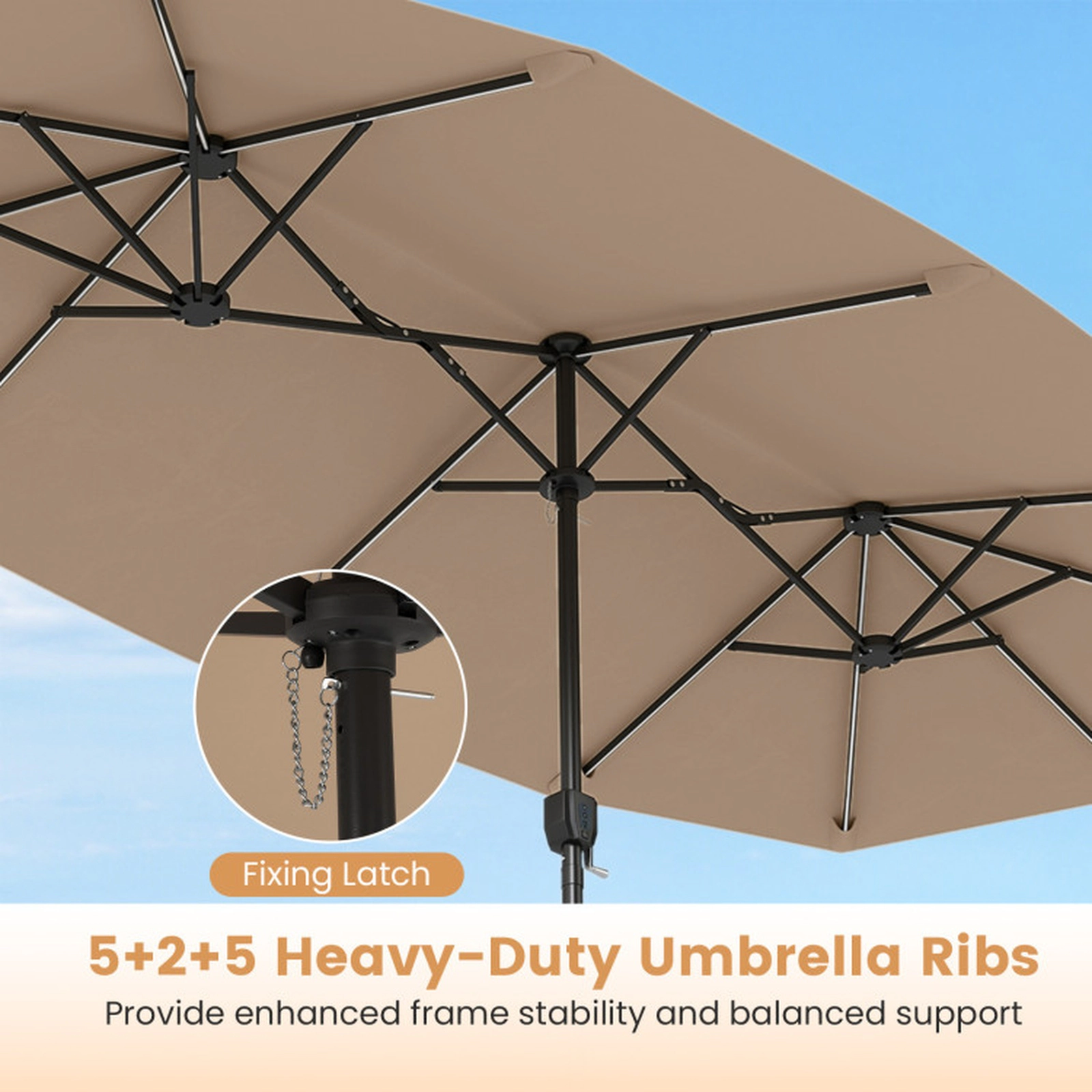 SUGIFT Double-Sided Patio Umbrella with 13 x 7ft Canopy & Color-Changing Solar LED Lights 108-Light 12-Mode Design Brown