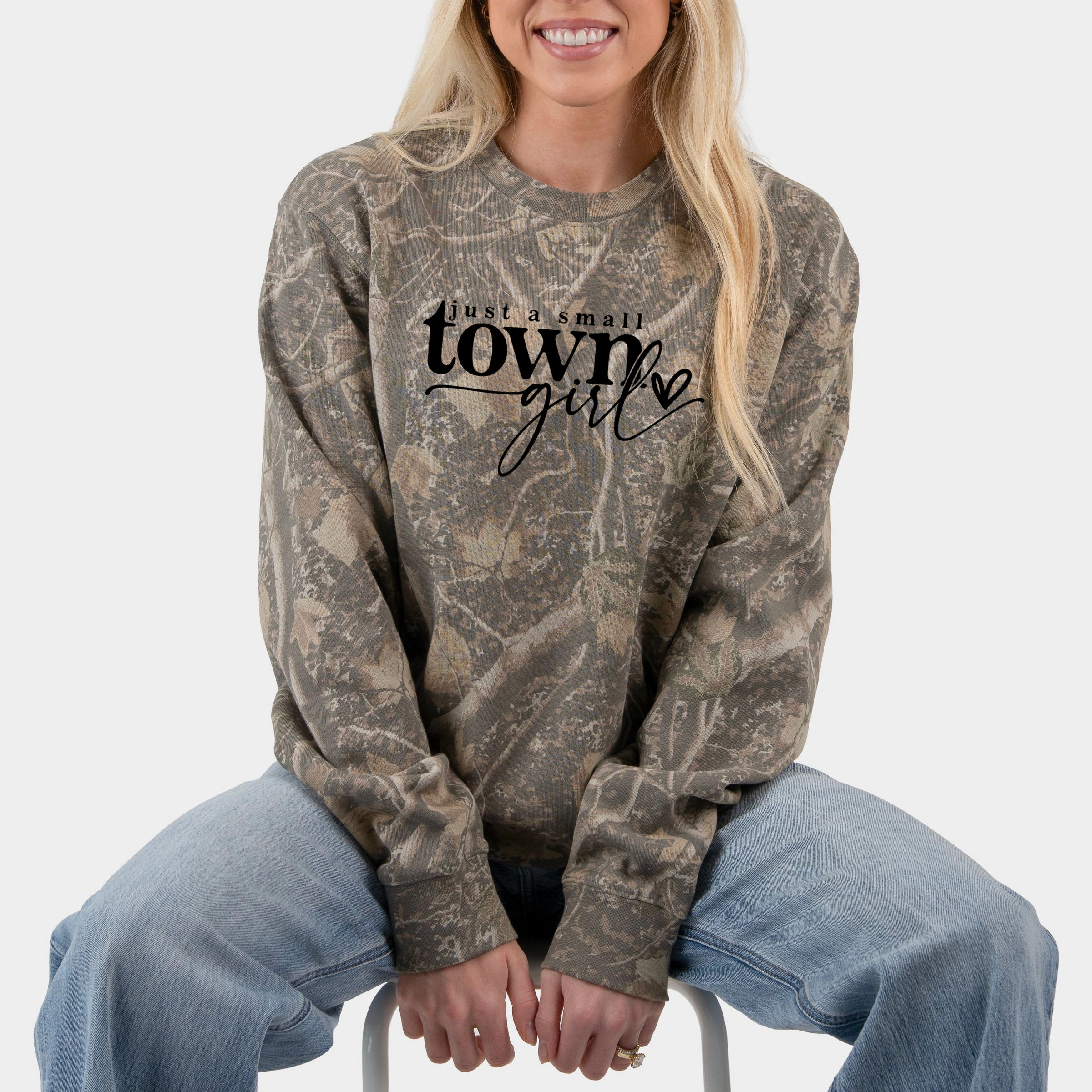 Simply Sage Market - Small Town Girl Heart Women's Camo Sweatshirt