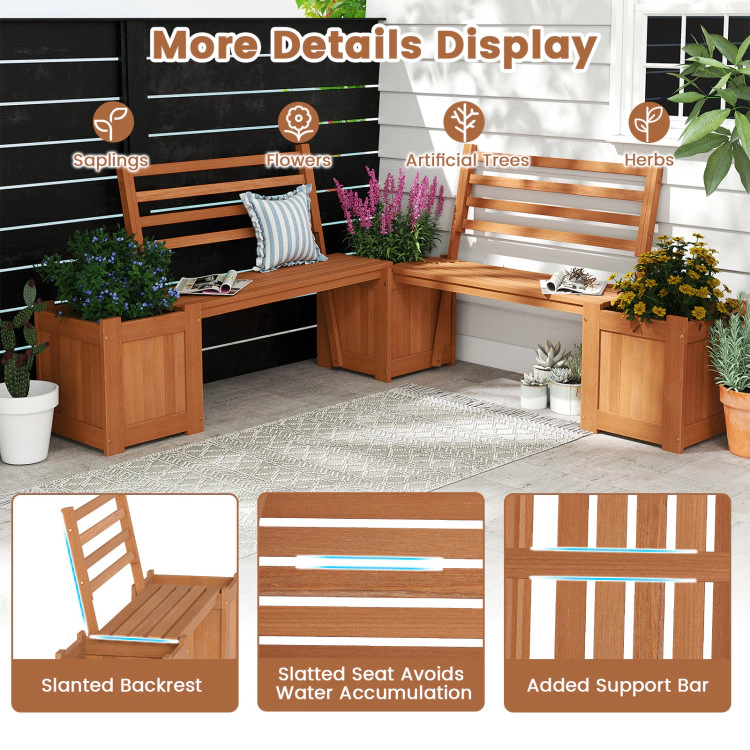 Hivvago Wood Planter Box with Bench and Backrest for Garden Yard Balcony