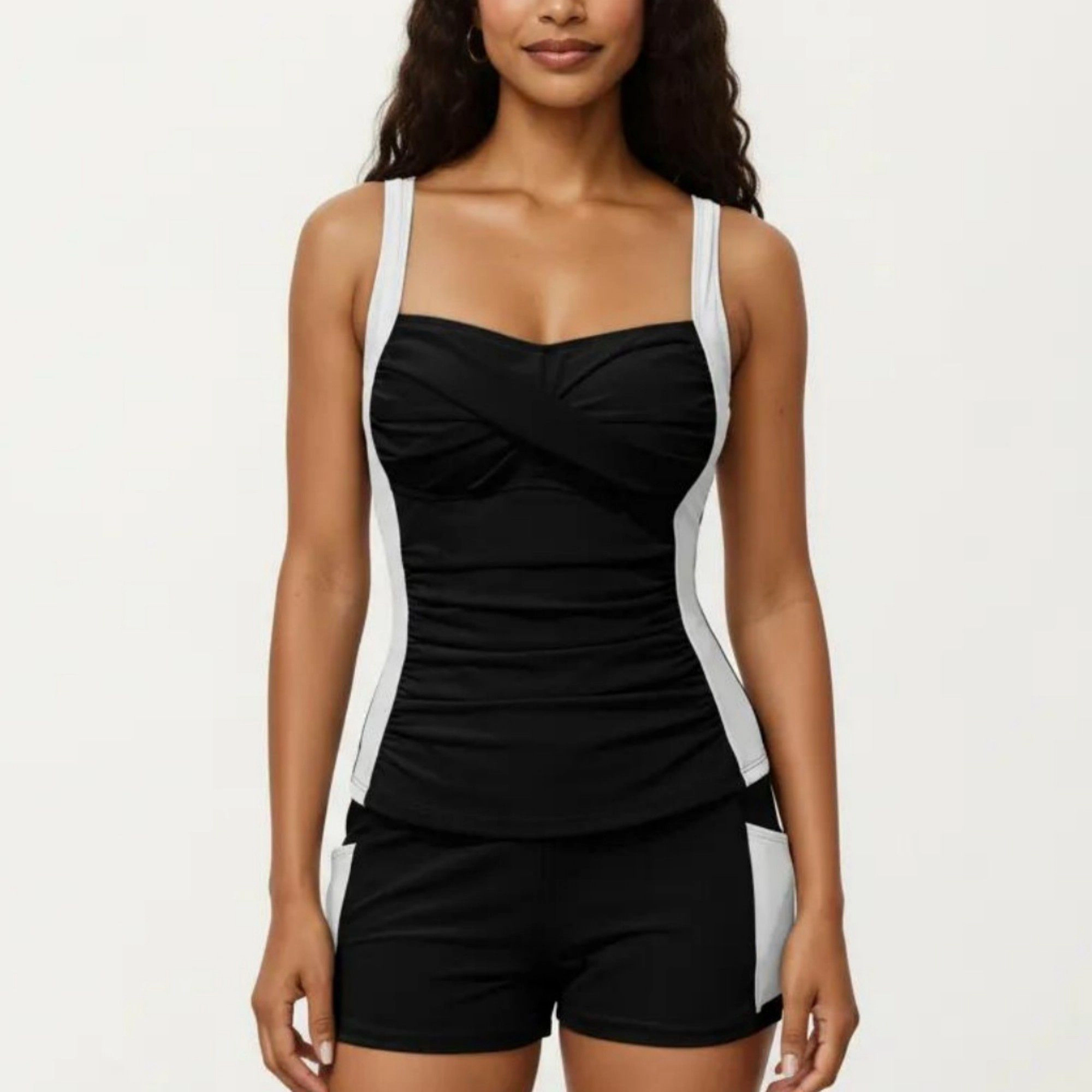 Anna-Kaci Womens Color Block Sweetheart Tankini Set with Boyshort Bottoms