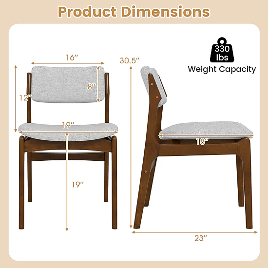 LJG Modern Padded Dining Chairs with Rubber Wood Legs Set of 2
