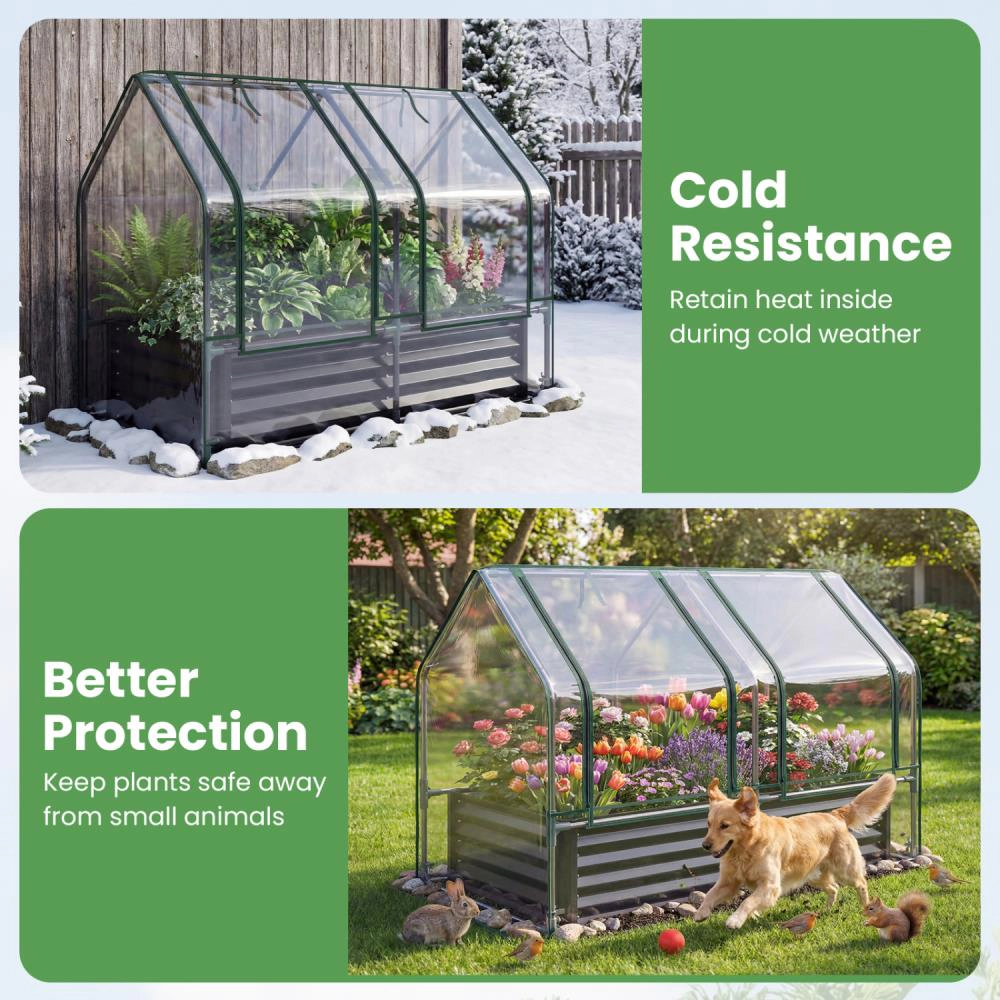 Hivvago Galvanized Raised Garden Bed with Greenhouse Cover