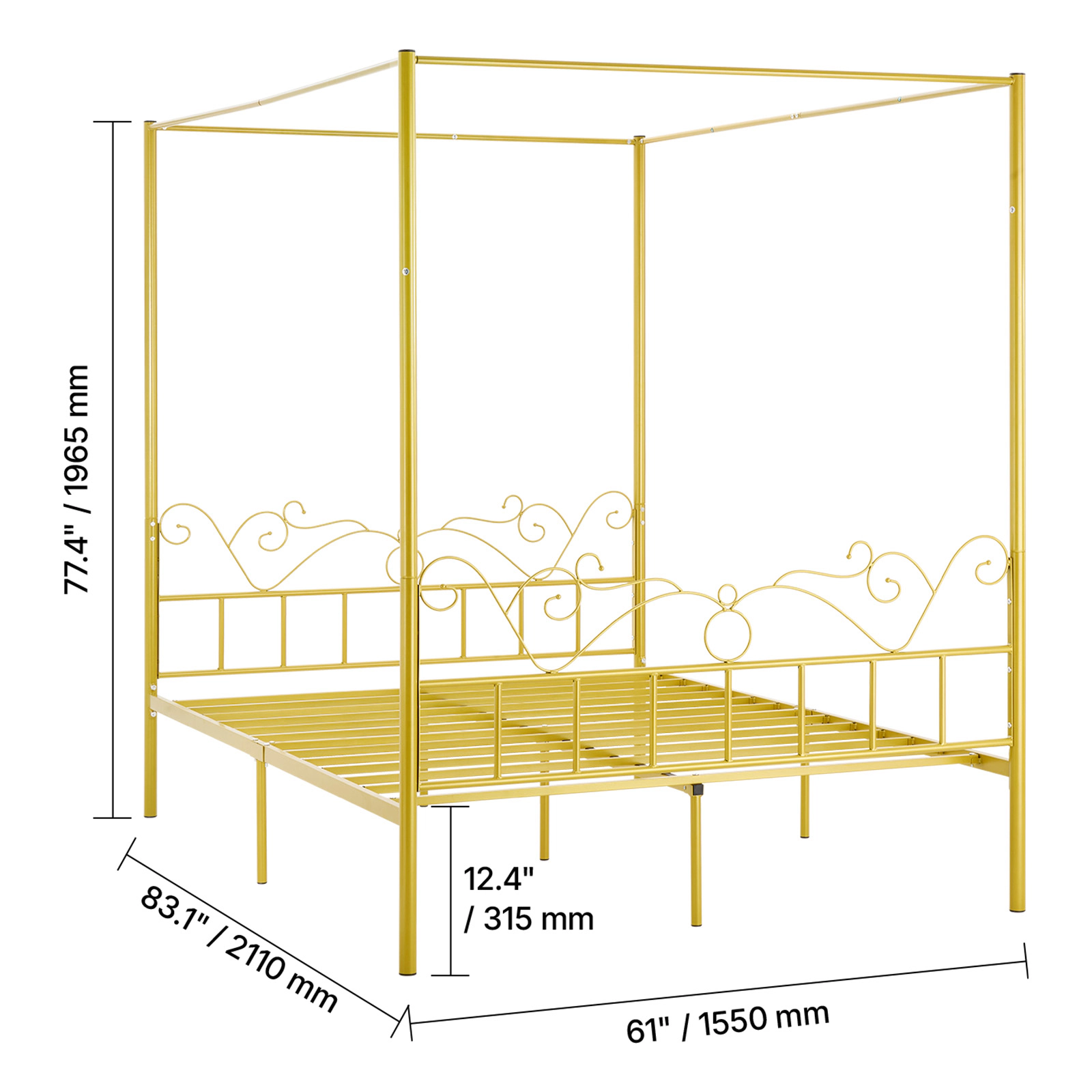 HONGGE Canopy Bed Frame Metal with Minimalist Headboard & Four Posters Design Heavy Duty Steel Slats Support