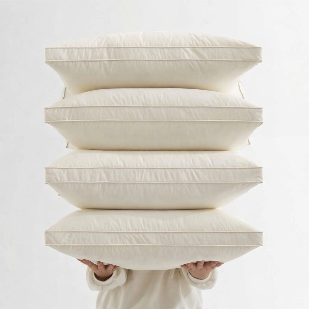 Puredown Selected Organic Cotton Layered Down Pillow Set of 2, Gusseted, Made in Germany
