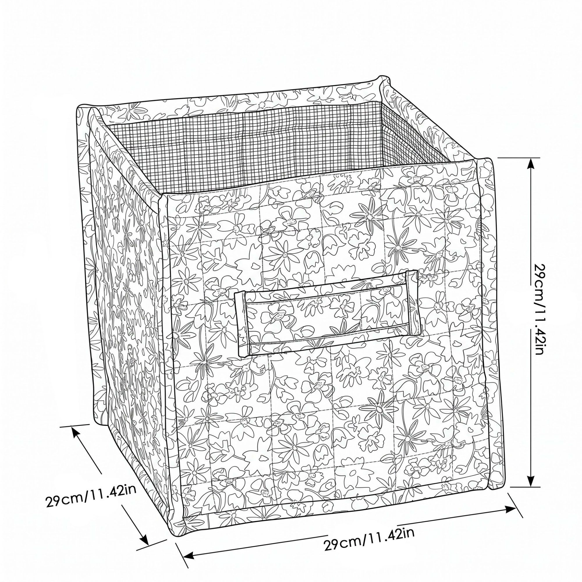Alilang Unisex Floral Quilted Fabric Storage Cube Bin with Carry Handles