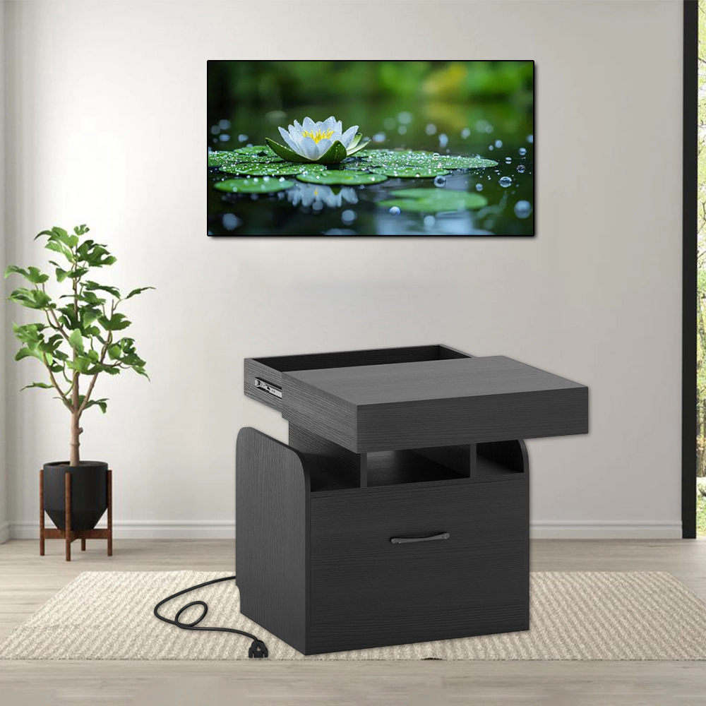 Hivvago Wood Nightstand with Power Outlets and USB Ports for Bedroom or Living Area