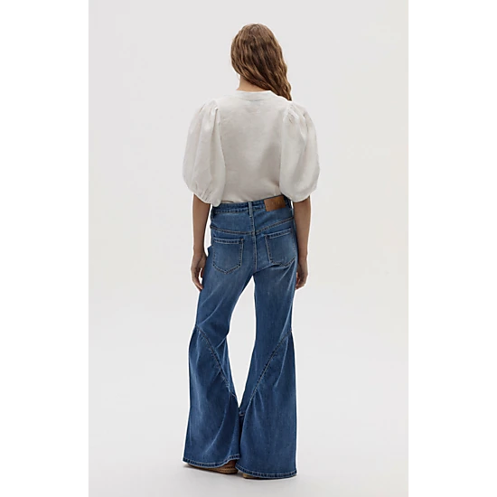 Lanhtropy Boho High-Waisted Wide Flare Denim Pants, Color: Washed