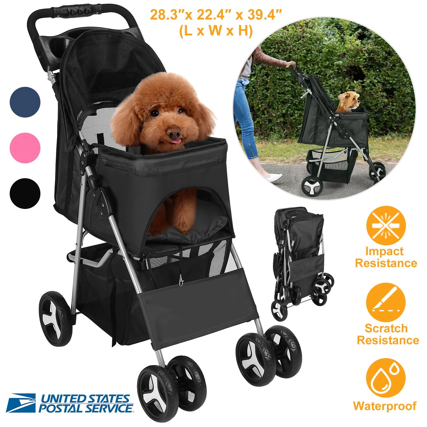 GBruno 4-Wheel Foldable Pet Stroller With Storage