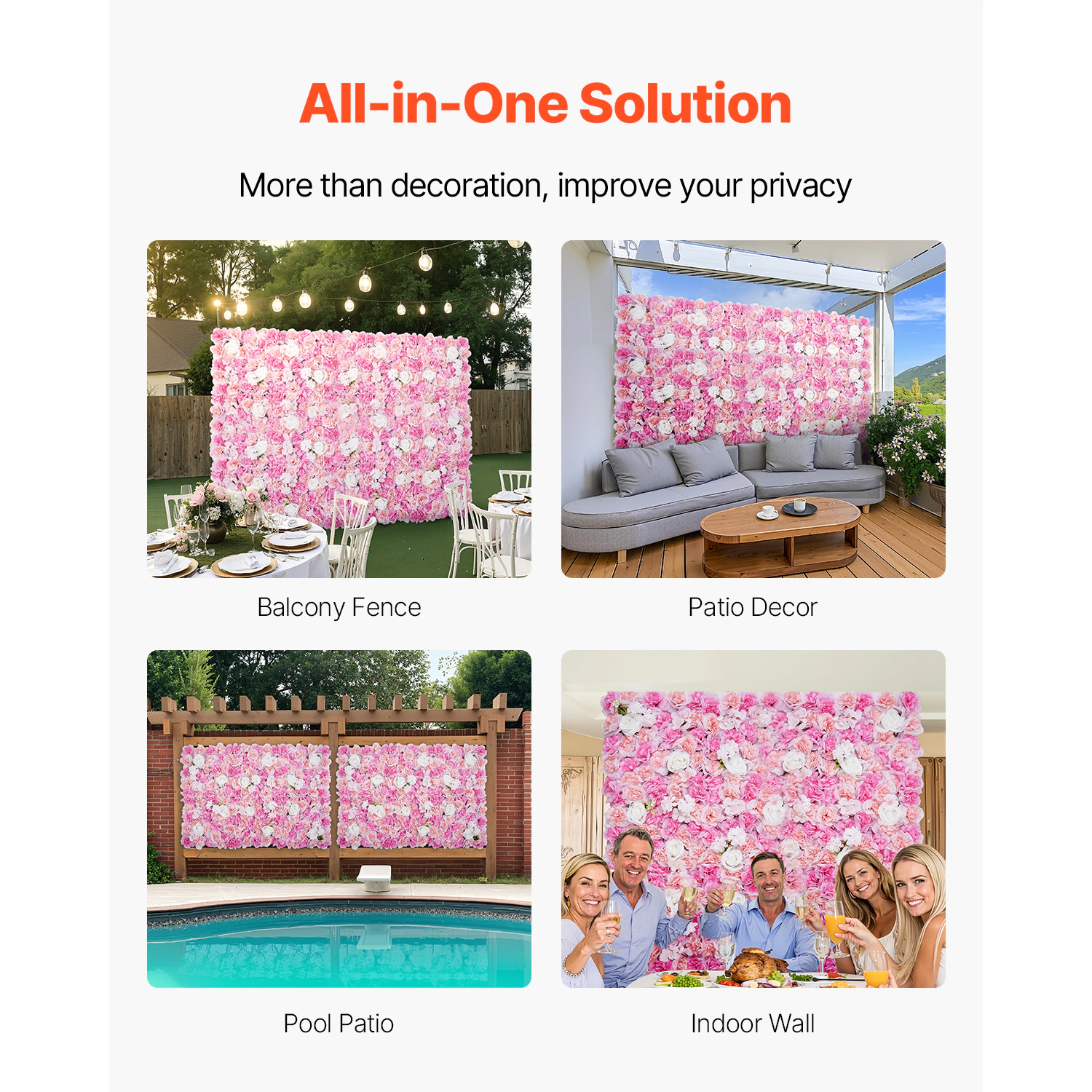 HONGGE 3D Flower Wall Panel 15 x inch Artificial Floral Background Mesh Backing Mat Seamless Design&Easy