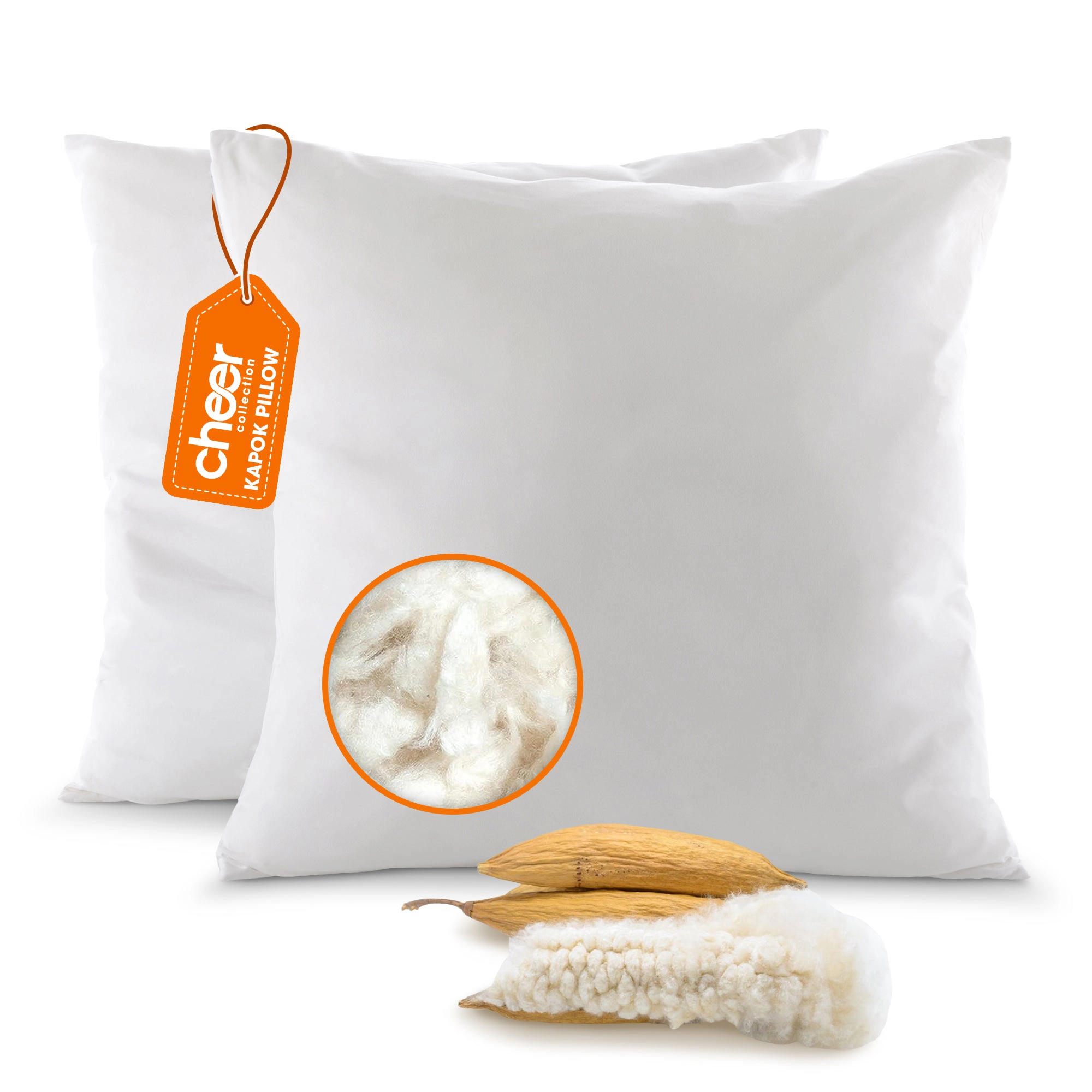 Cheer Collection Organic Kapok Filled Square Throw Pillow White 2 Pack
