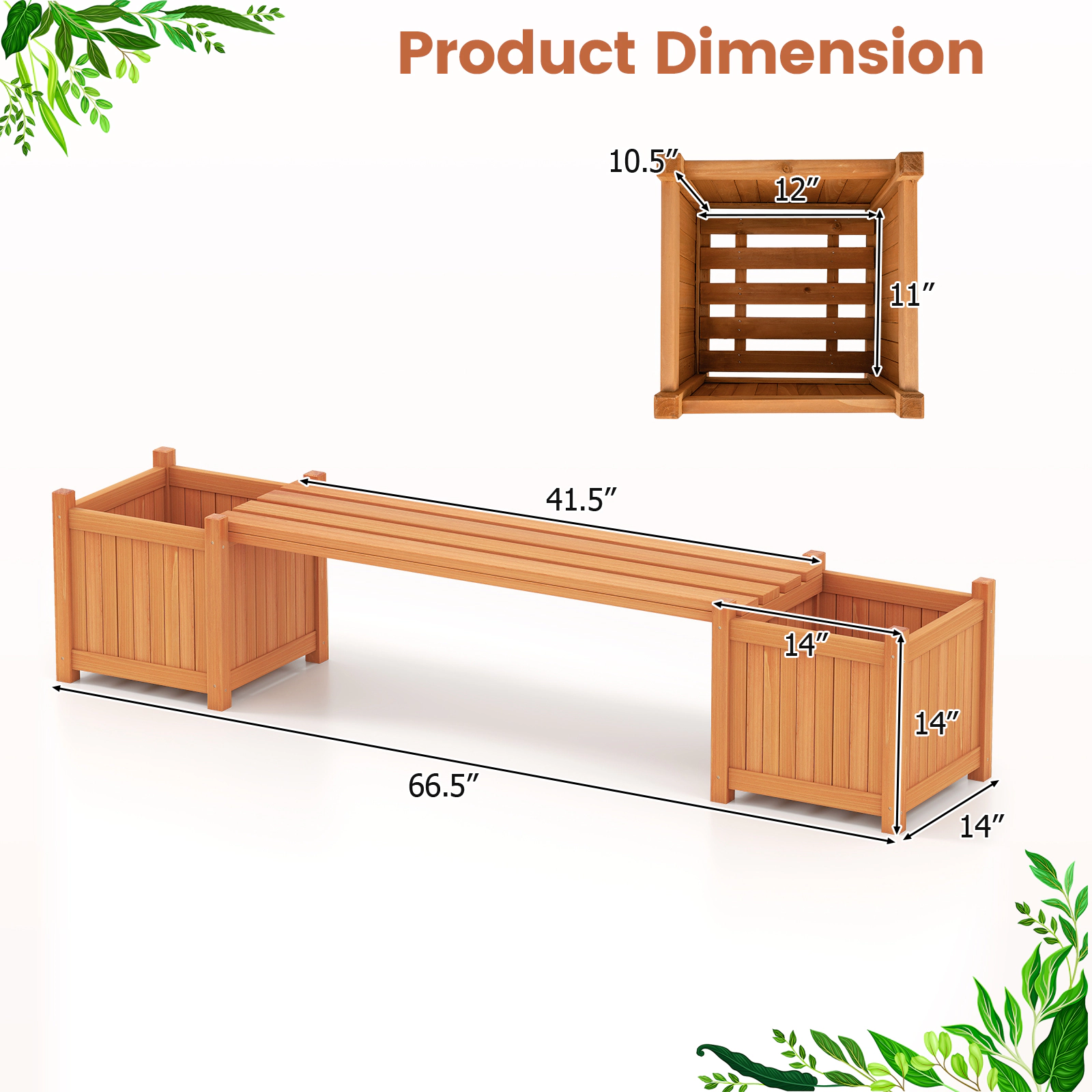 LJG Hardwood Planter Box with Bench Garden Bench with 2 Side Flower Boxes