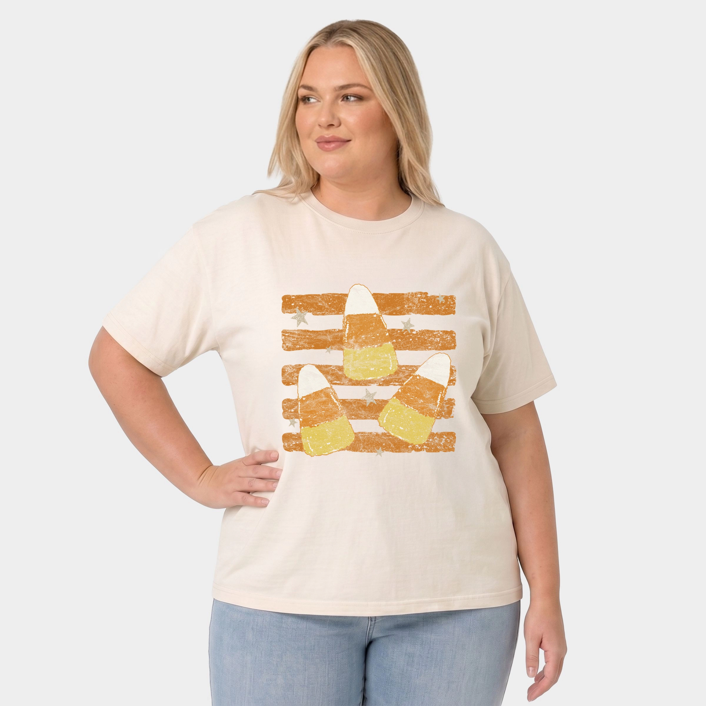 Simply Sage Market - Women's Plus Sized Garment Dyed Graphic T-Shirt Candy Corn Orange Stripes