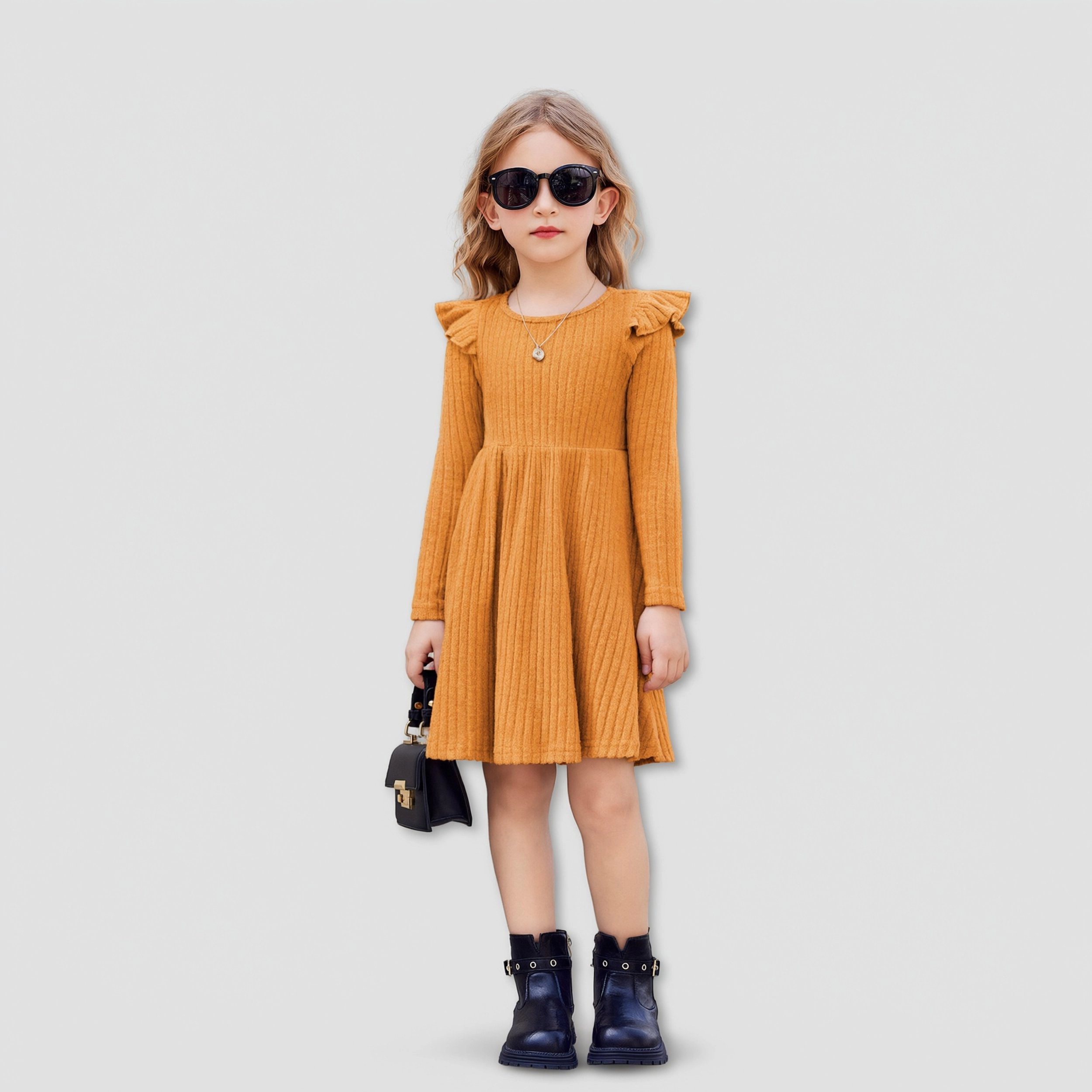 Arshiner Toddler Girl Dress Baby Girls Knitted Ruffle Sleeve Pocket Dresses Aline Flared Fall