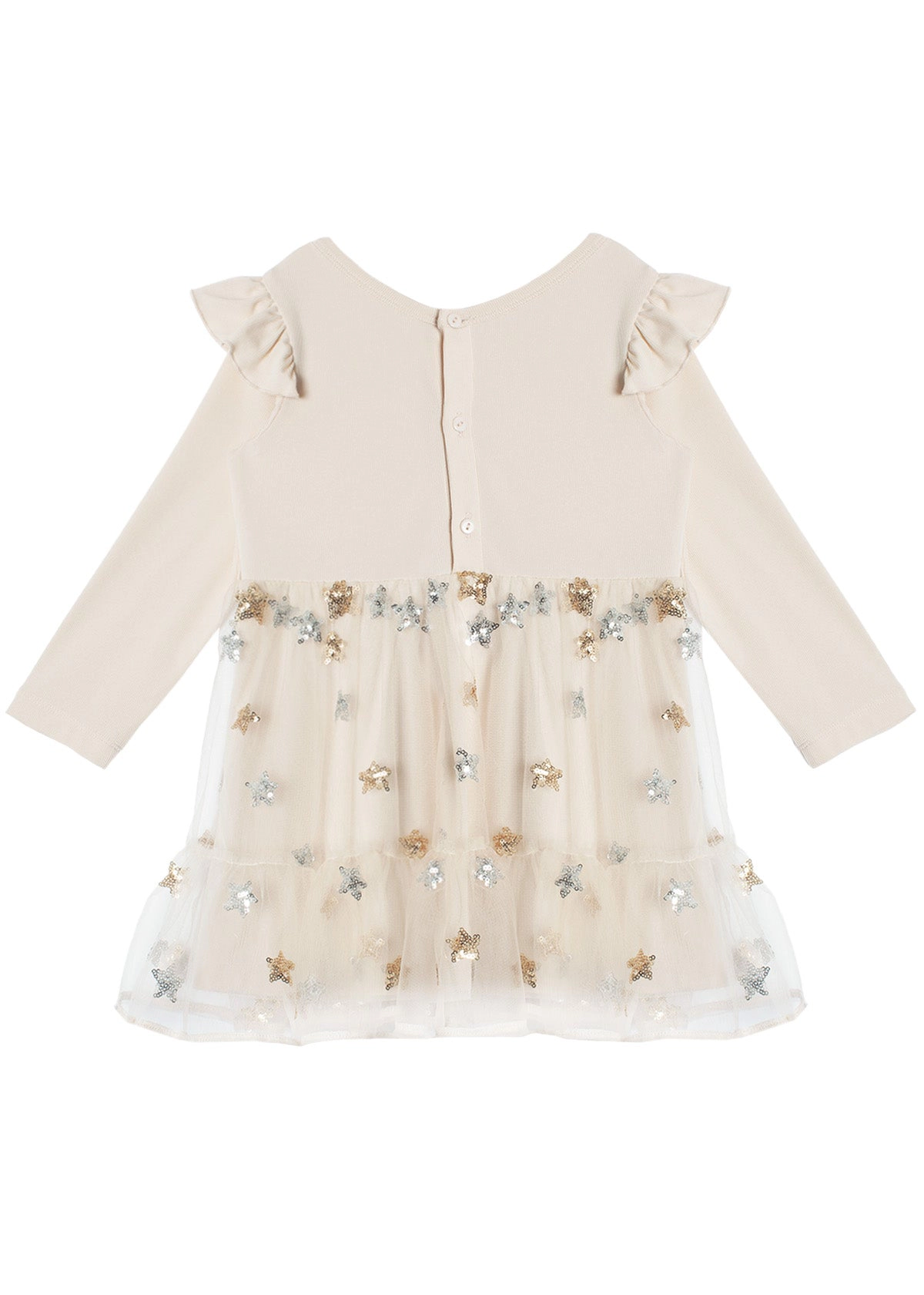 Isobella and Chloe Nutcracker Rib Knit Embroidered Tulle Dress, Creme