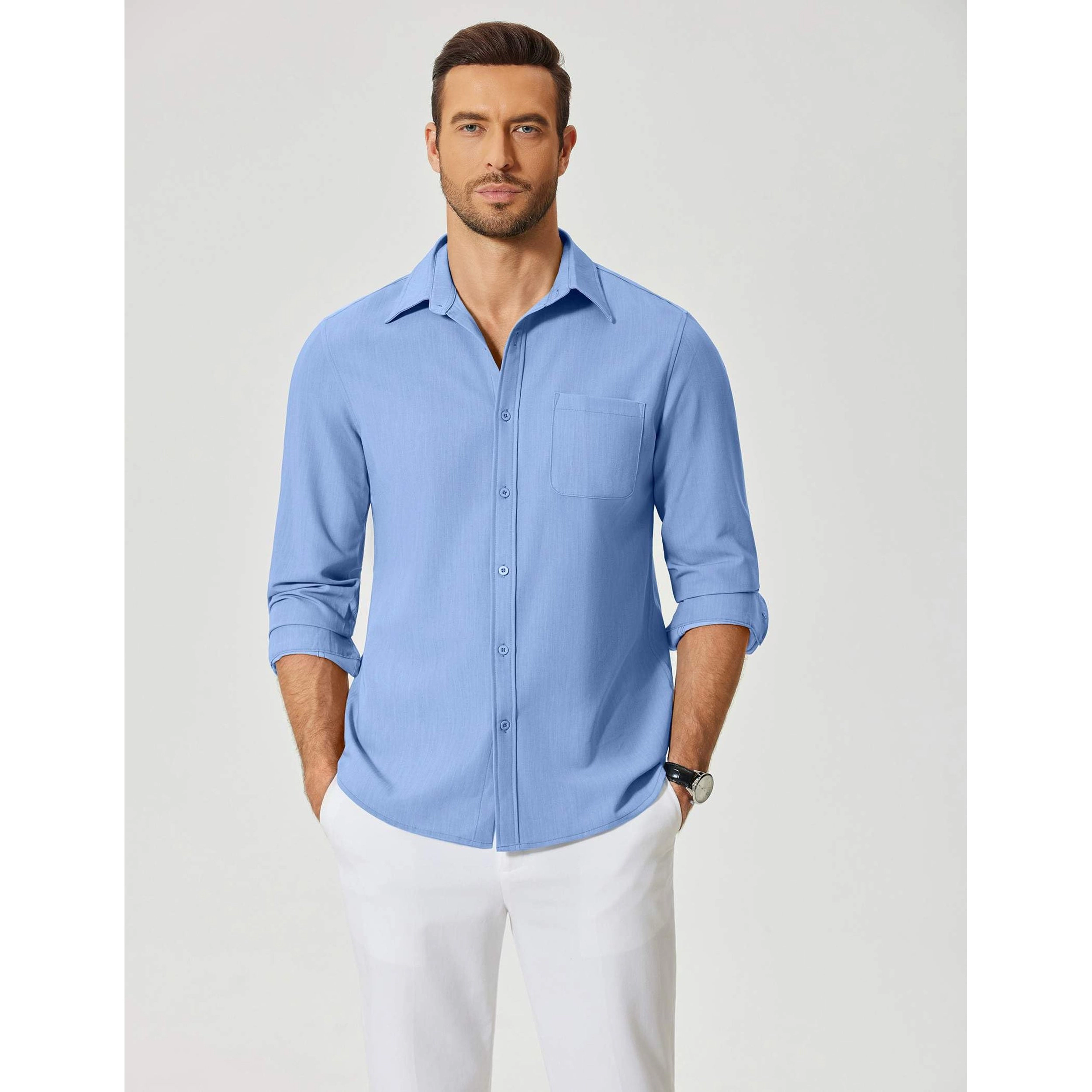 COOFANDY Mens Long Sleeve Button Down Shirt Classic Collar Chest Pocket Casual Tops