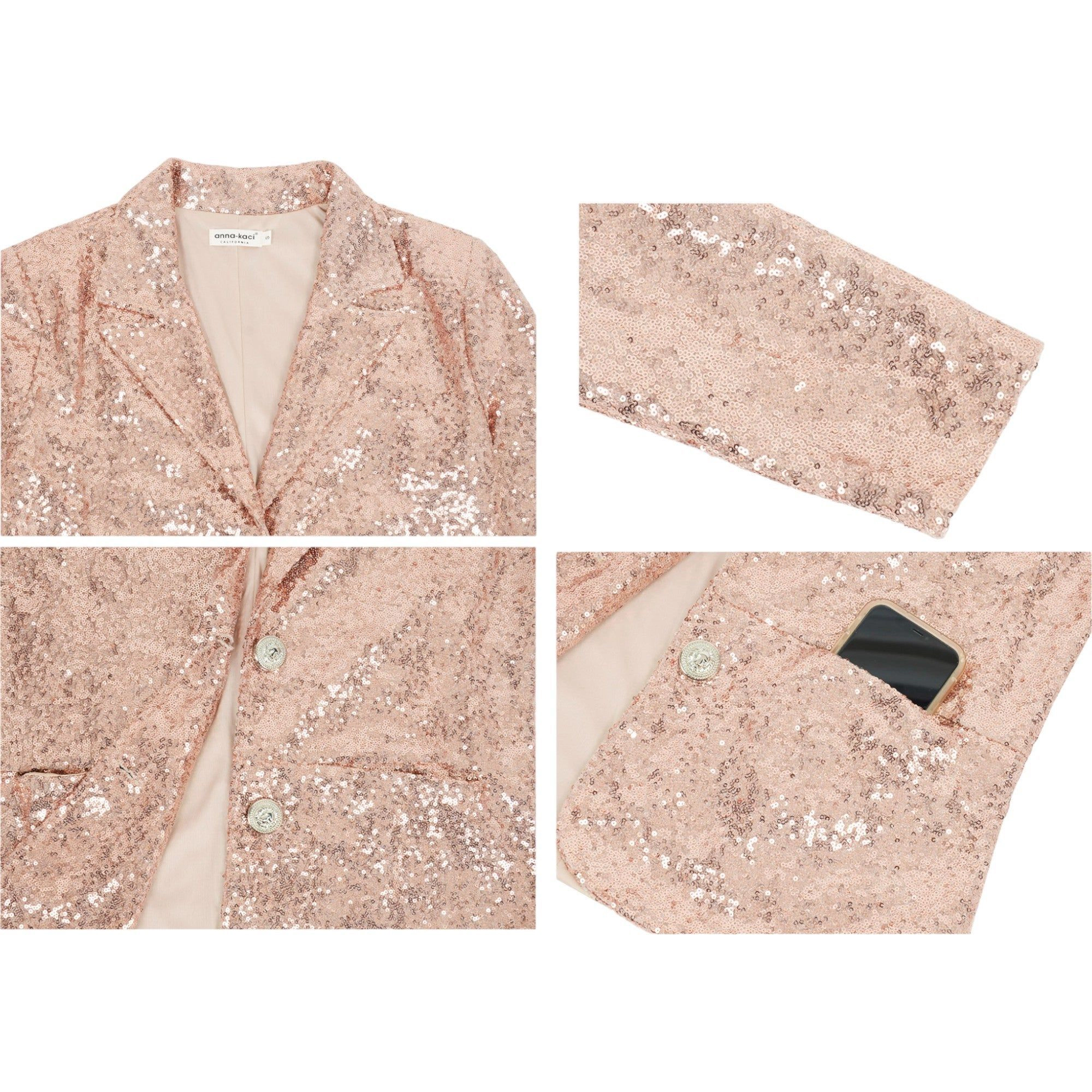Anna-Kaci Women's Sequin Blazer Jackets Casual Sparkly Coat with Pocket