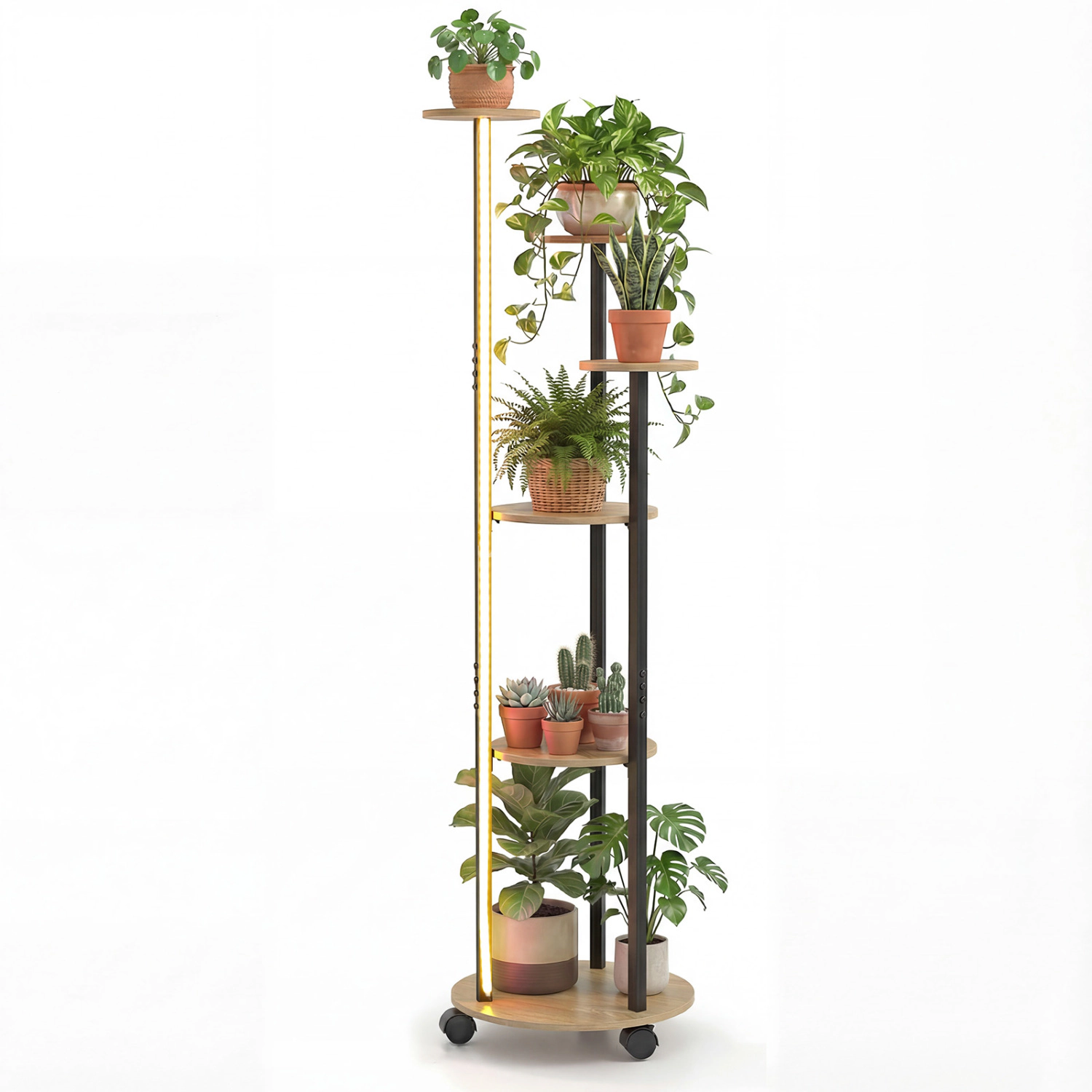 LJG 6-tier Plant Stand with RGB Light and Wheels 57inch Tall Indoor Display Shelf Flowerpot Holder