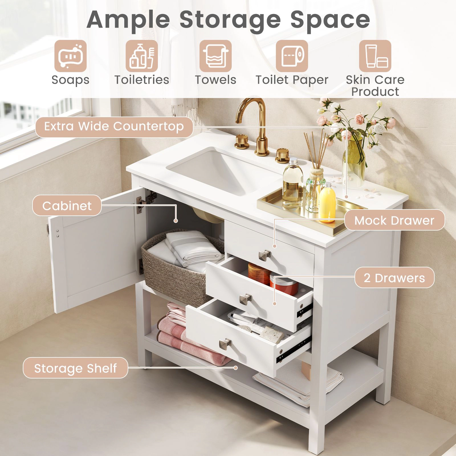 Slickblue 36 Inch Bathroom Vanity Set with Ceramic Sink