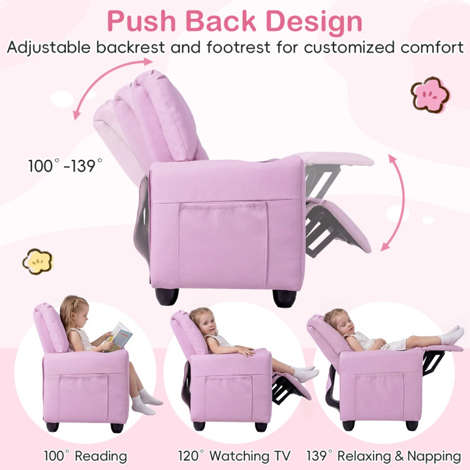 SUGIFT 2 Cup Holders 2-Seater Kids Recliner Double Toddler Sofa Chair