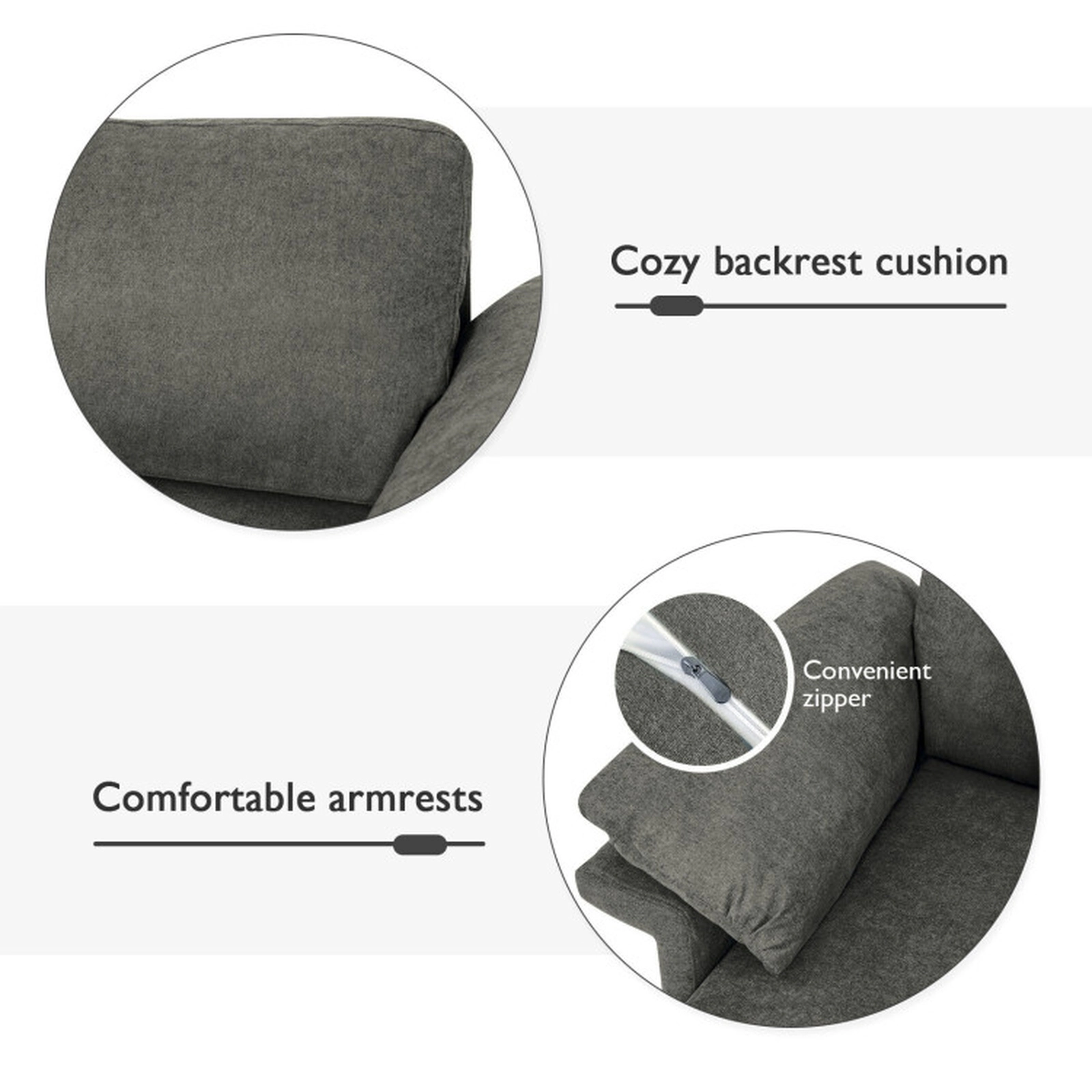 SUGIFT Modern Fabric Accent Armchair Single Sofa with Distributed Spring System 660-Lb Capacity Gray