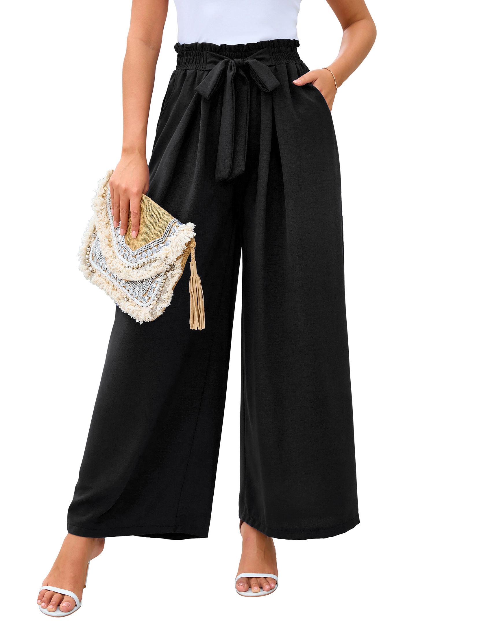 KOJOOIN Women's Wide Leg Pants Lightweight High Waisted Casual Outfits Palazzo with Pockets