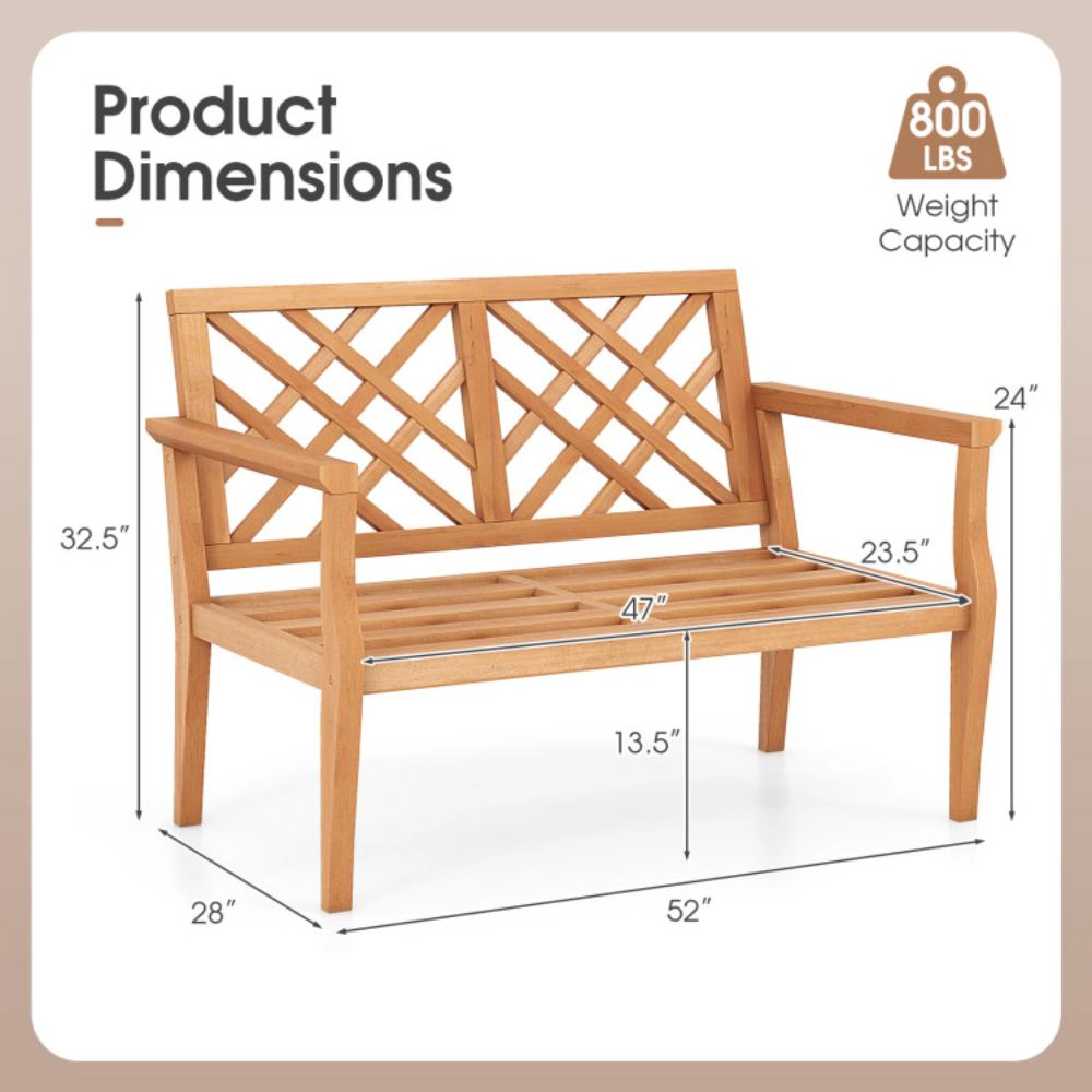 Hivvago Outdoor Garden Bench 2-Person Teak Wood Bench With Comfy Armrests And Backrest