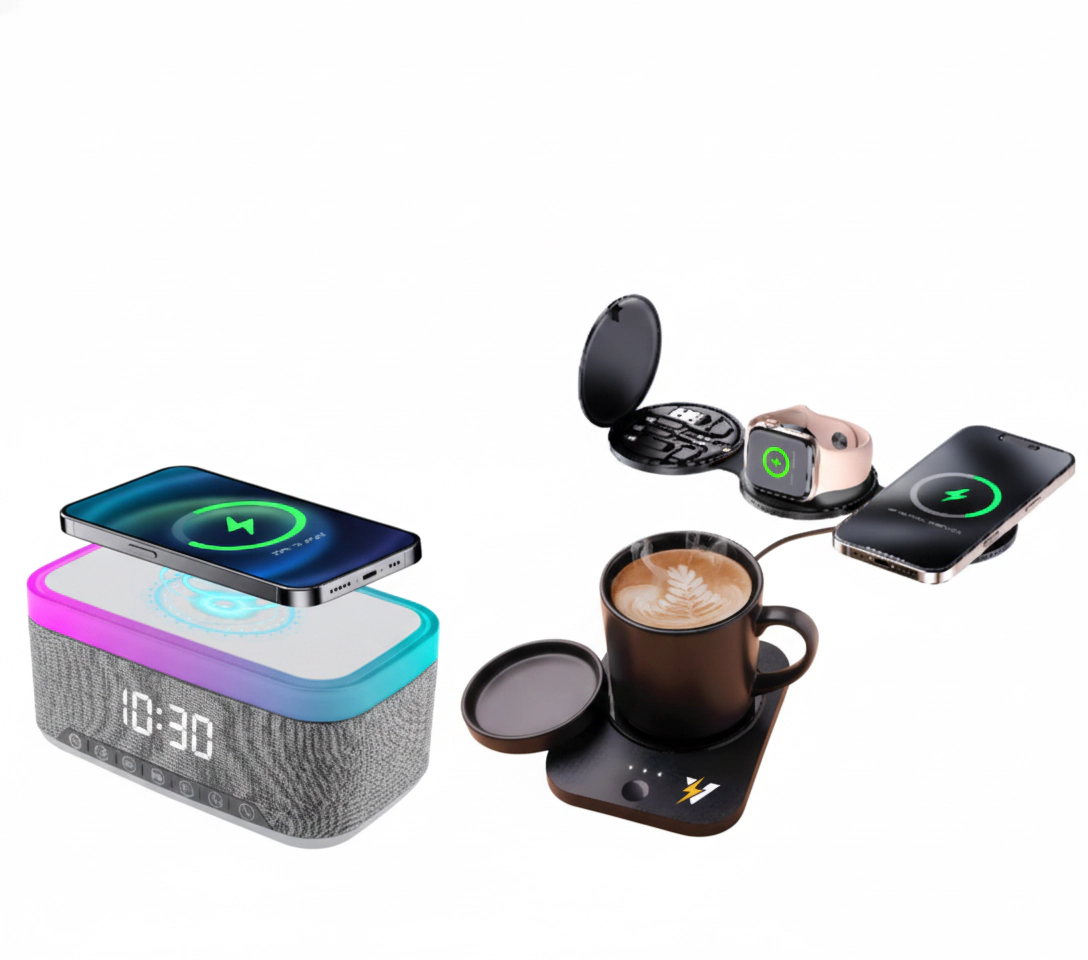 Pursonic Unisex Power & Comfort Trio: Sip & Charge Mug Warmer, Alarm Clock & 5-in-1 Folding Wireless Charging Station
