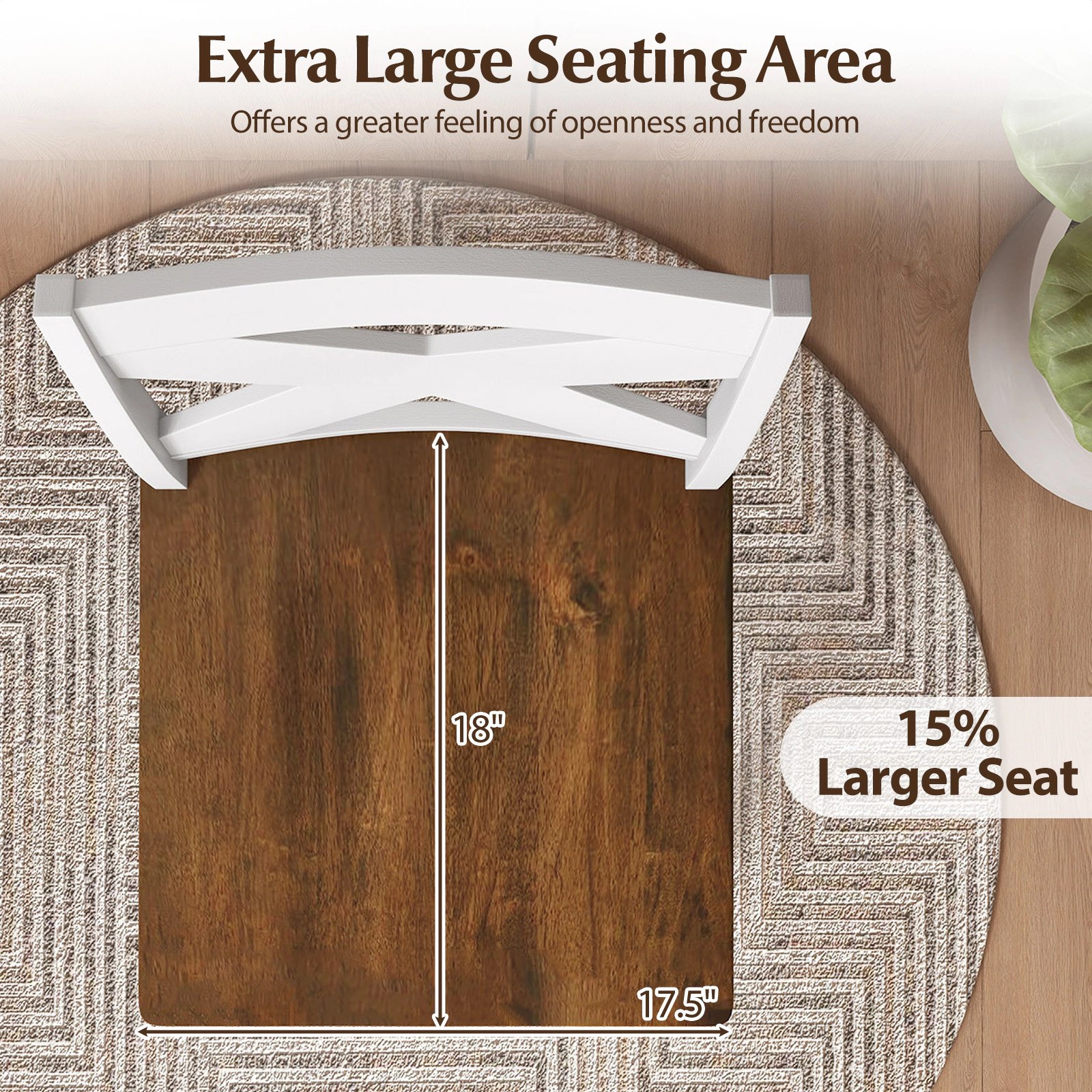 SUGIFT Rubberwood Swivel Bar Stools with Backrest & Large Seat 350-lb Capacity 29-in Seat Height White + Walnut Set of 2