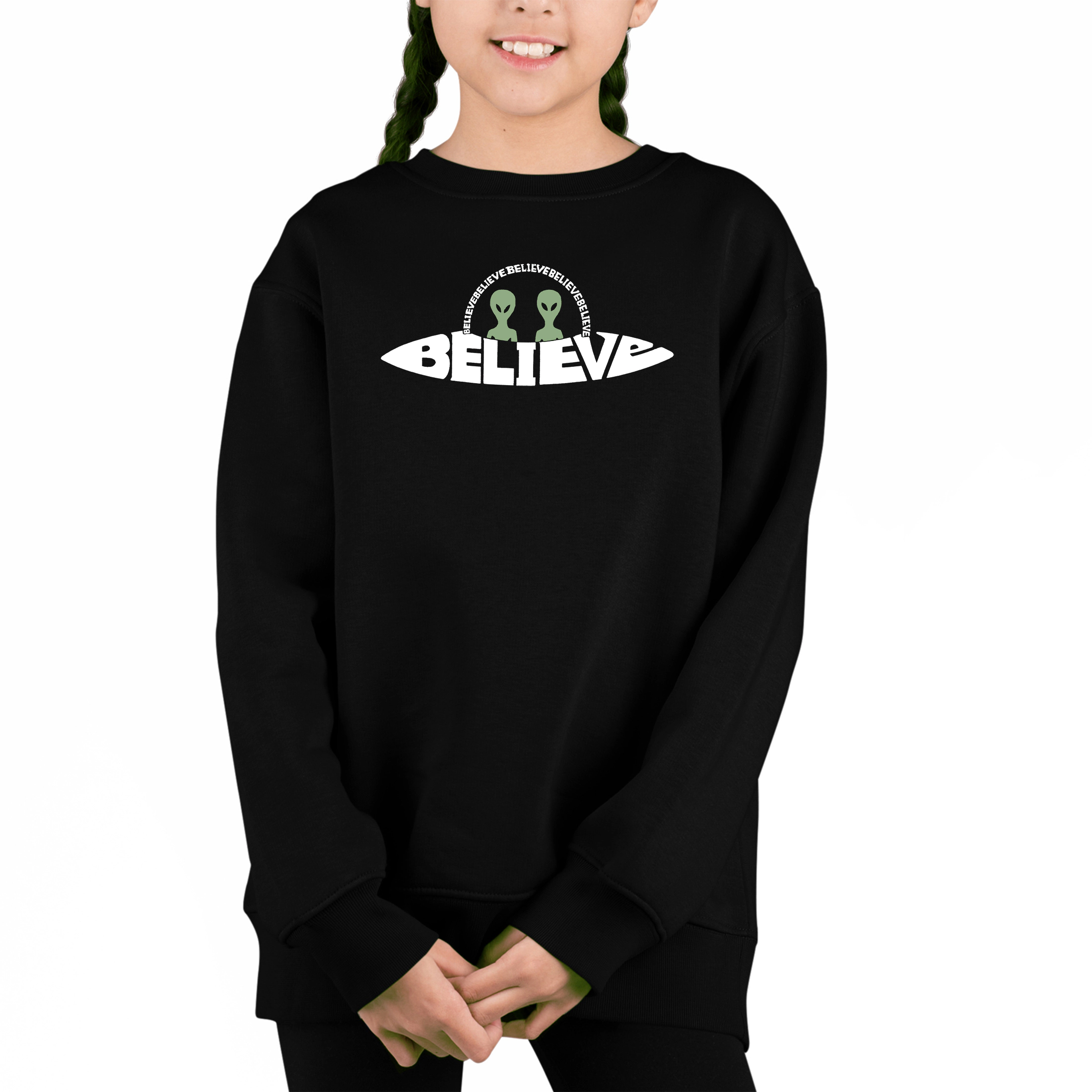 LA Pop Art Girl's Word Sweatshirt - Believe Ufo