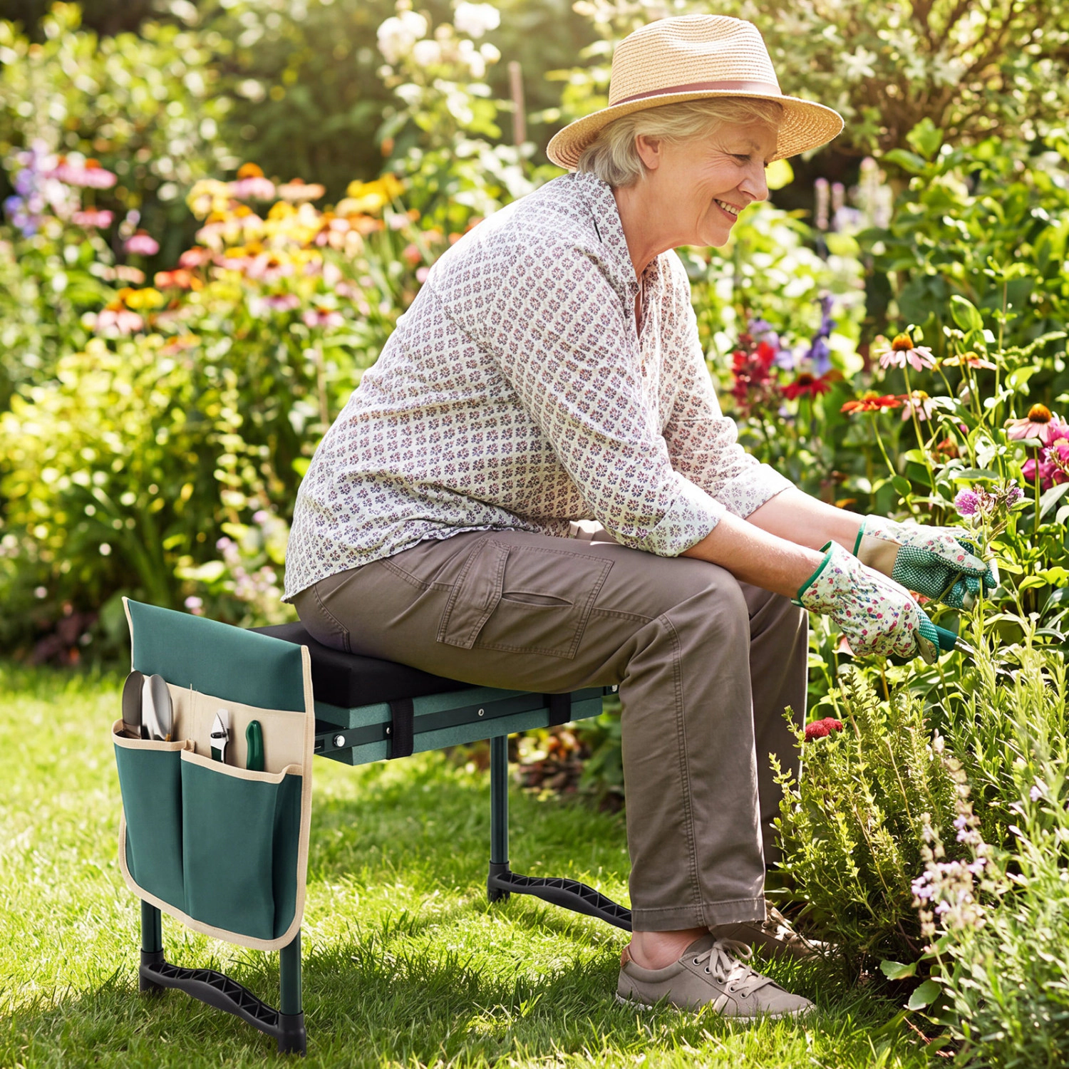LJG Garden Kneeler and Seat Foldable Gardening Stool with Wide EVA Foam Padding