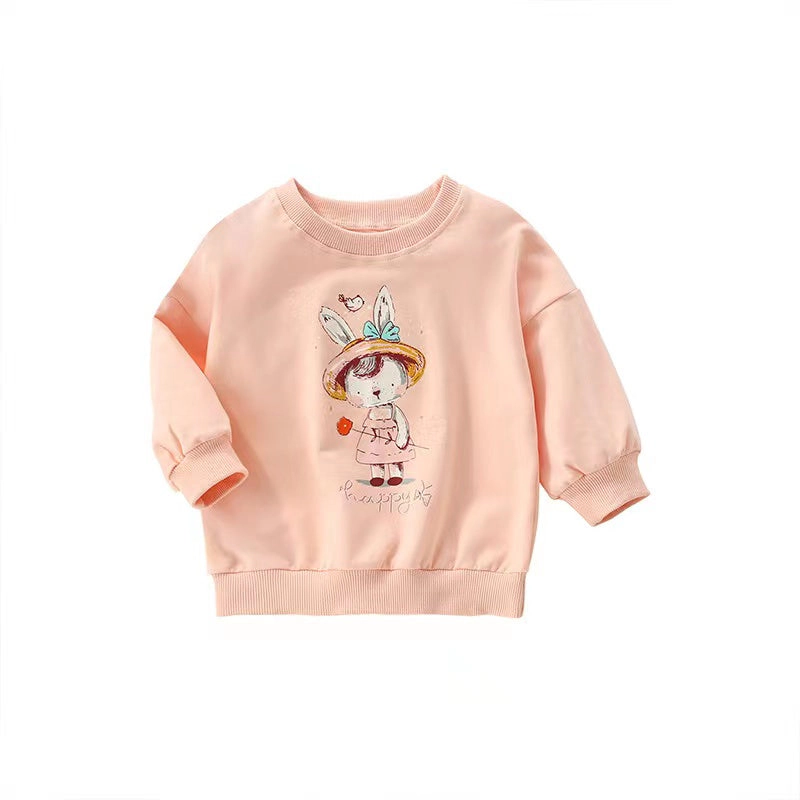 MyKids-USA Baby Girl Cartoon Print Pattern Loose Pullover Round Neck Hoodies