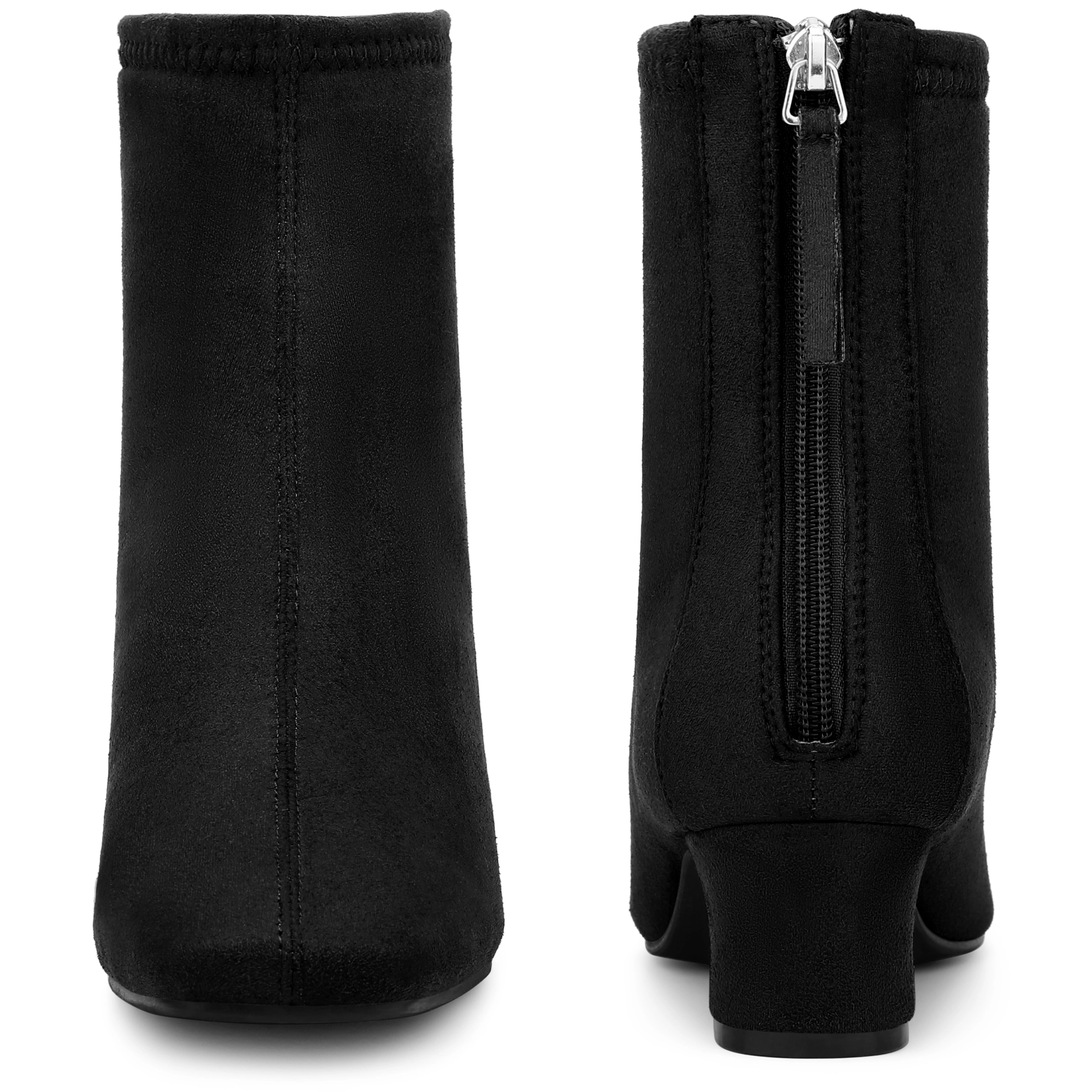 BLISSFUL STEP Women Faux Suede Square Toe Chunky Low Heels Ankle Boots Back Zip