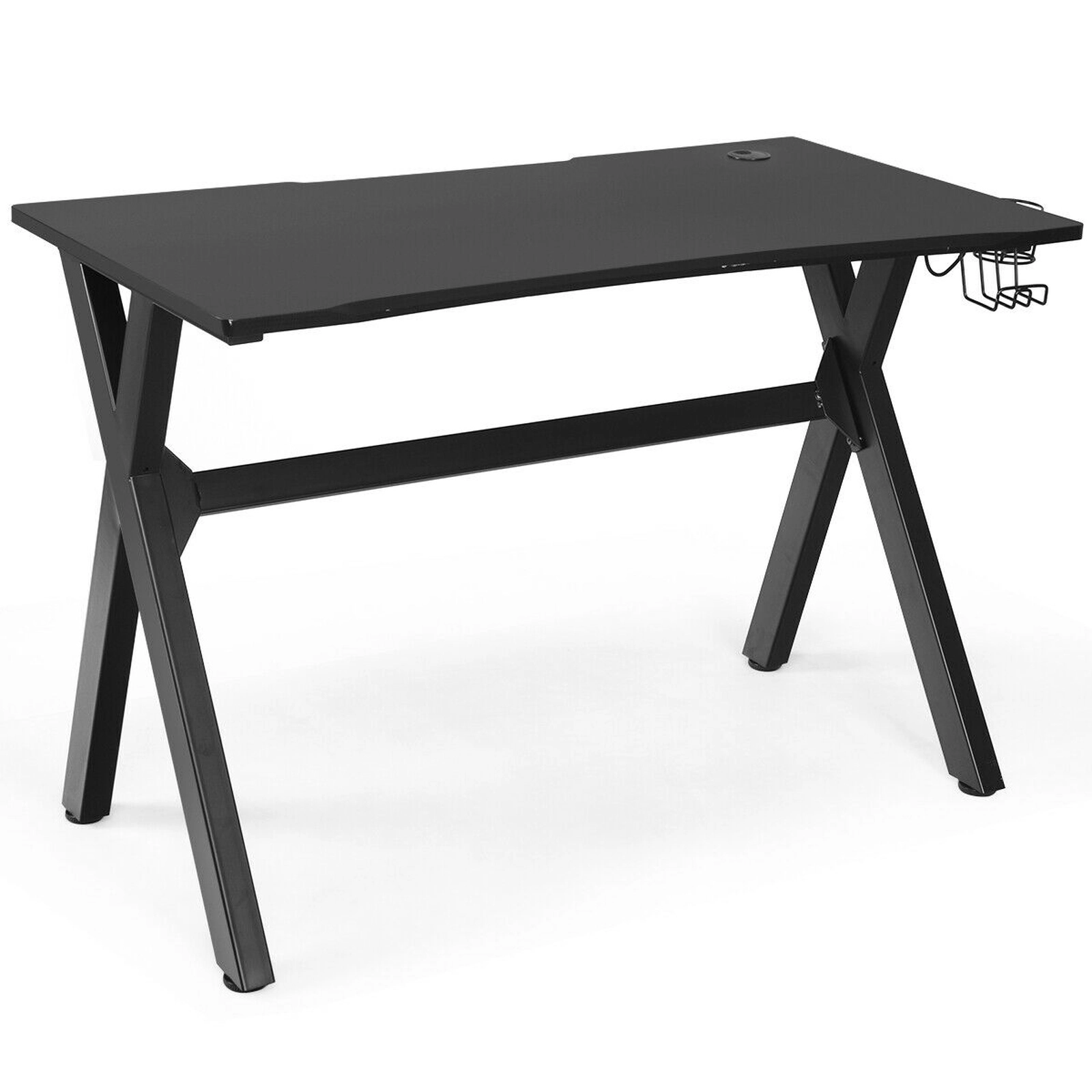 SUGIFT Ergonomic Gaming Desk with Mouse Pad Cup Holder Headphone Hook X-Shape Steel Frame 220-lb Capacity Black