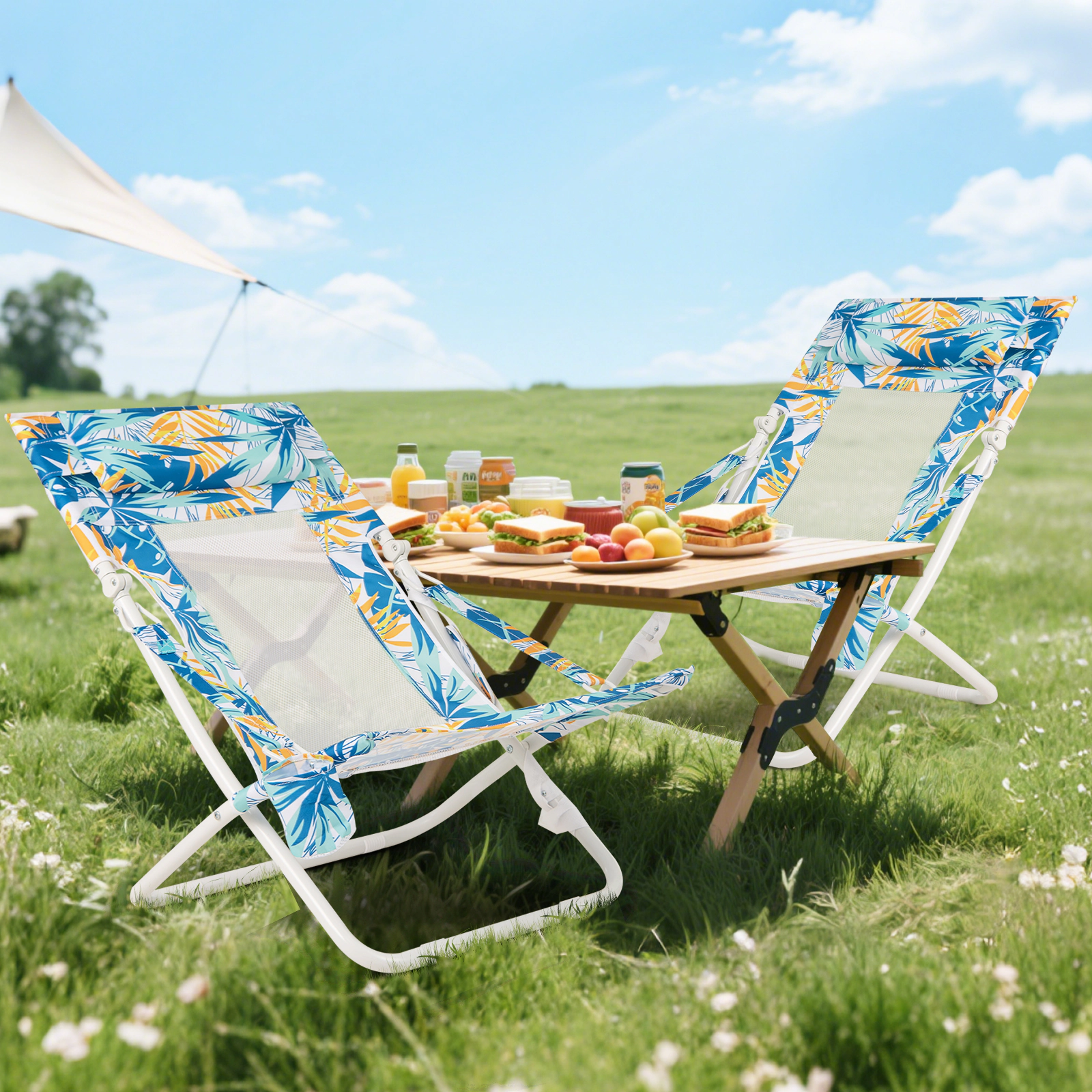 SUGIFT Set of 2 Blue Low Folding Beach Sling Chairs, 330 lb Capacity
