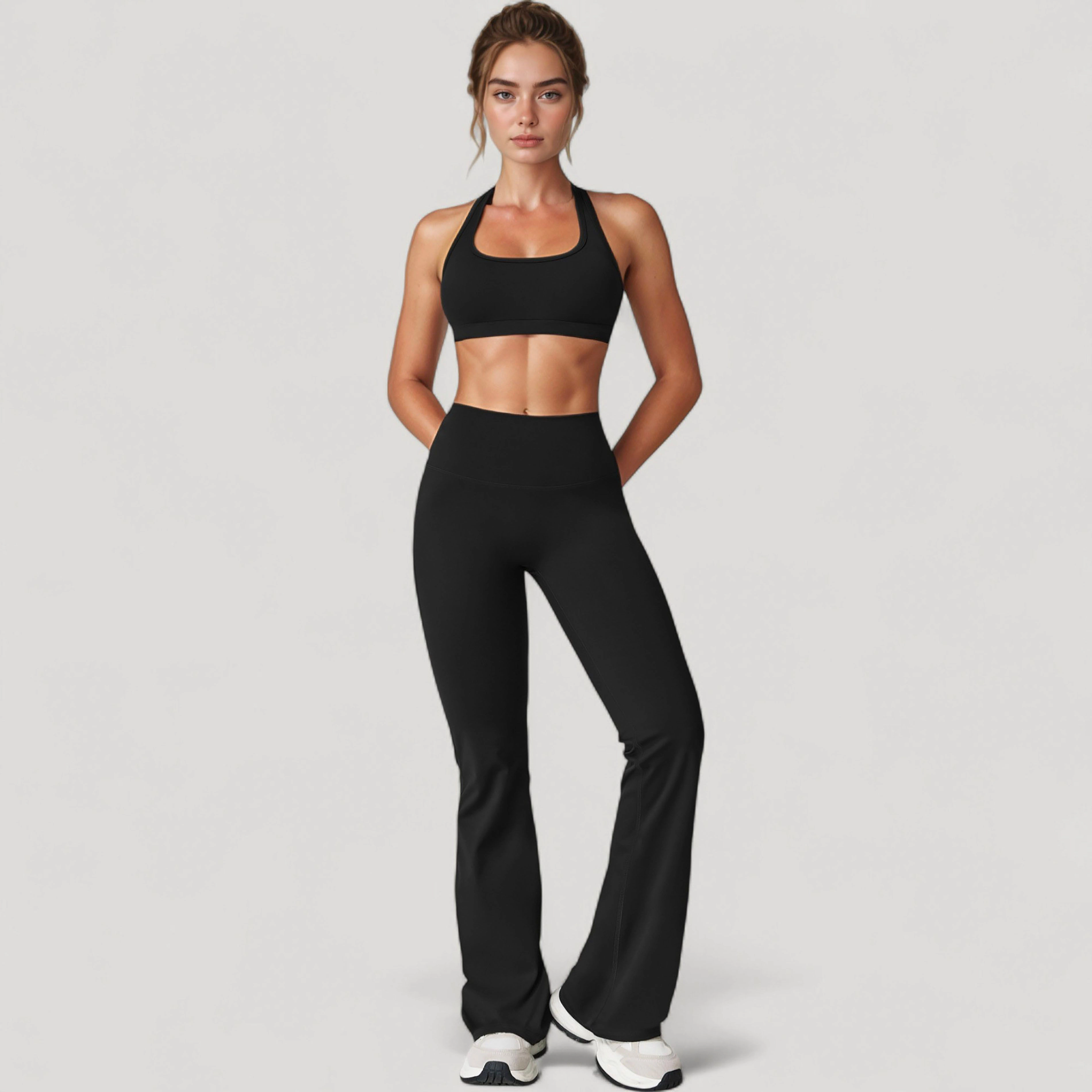 Anna-Kaci Active Women's High Waist Flared Leg Stretch Pants Smooth Fabric Seamless Waistband Lounge Bottoms