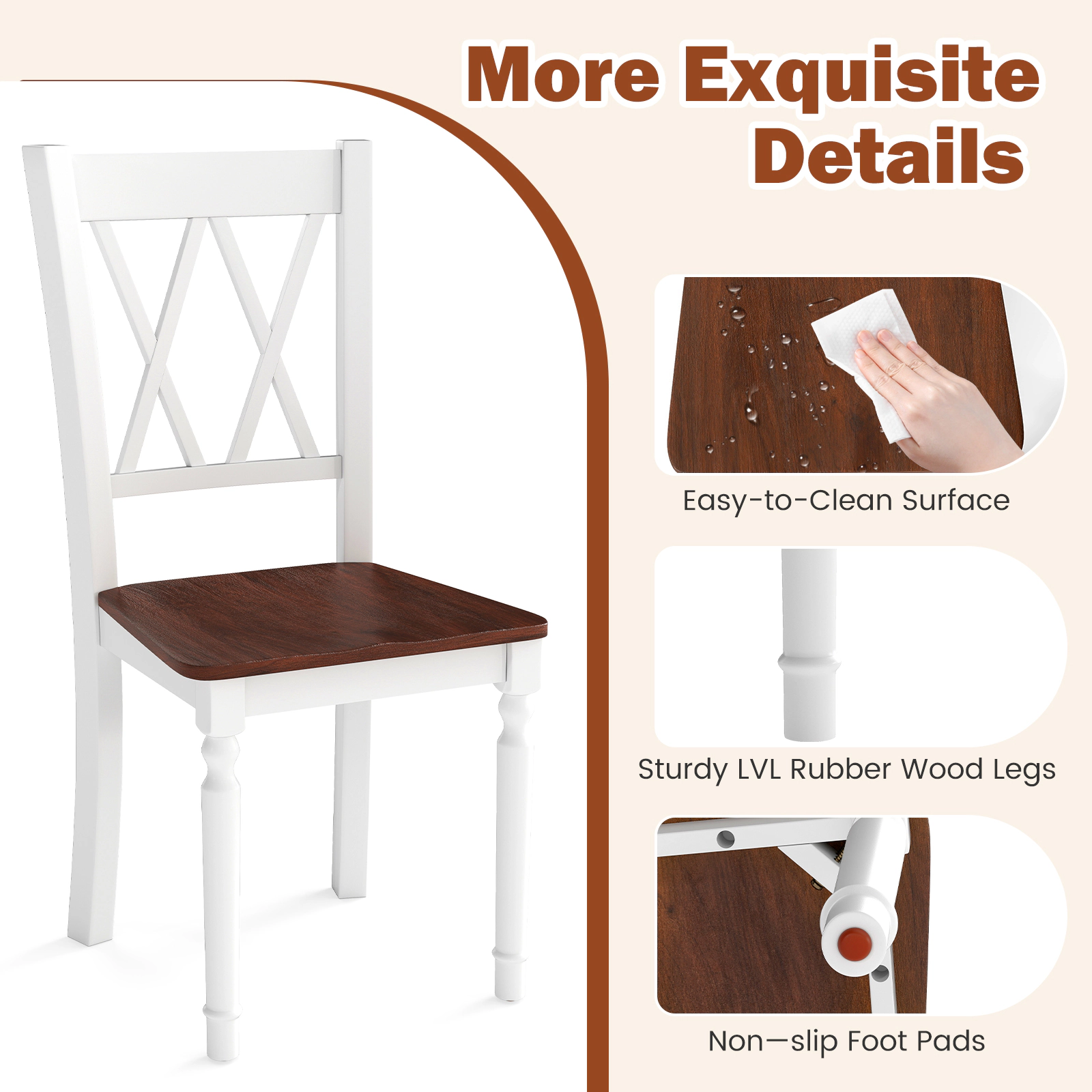 LJG Wooden Farmhouse Kitchen Chairs with Rubber Wood Seat