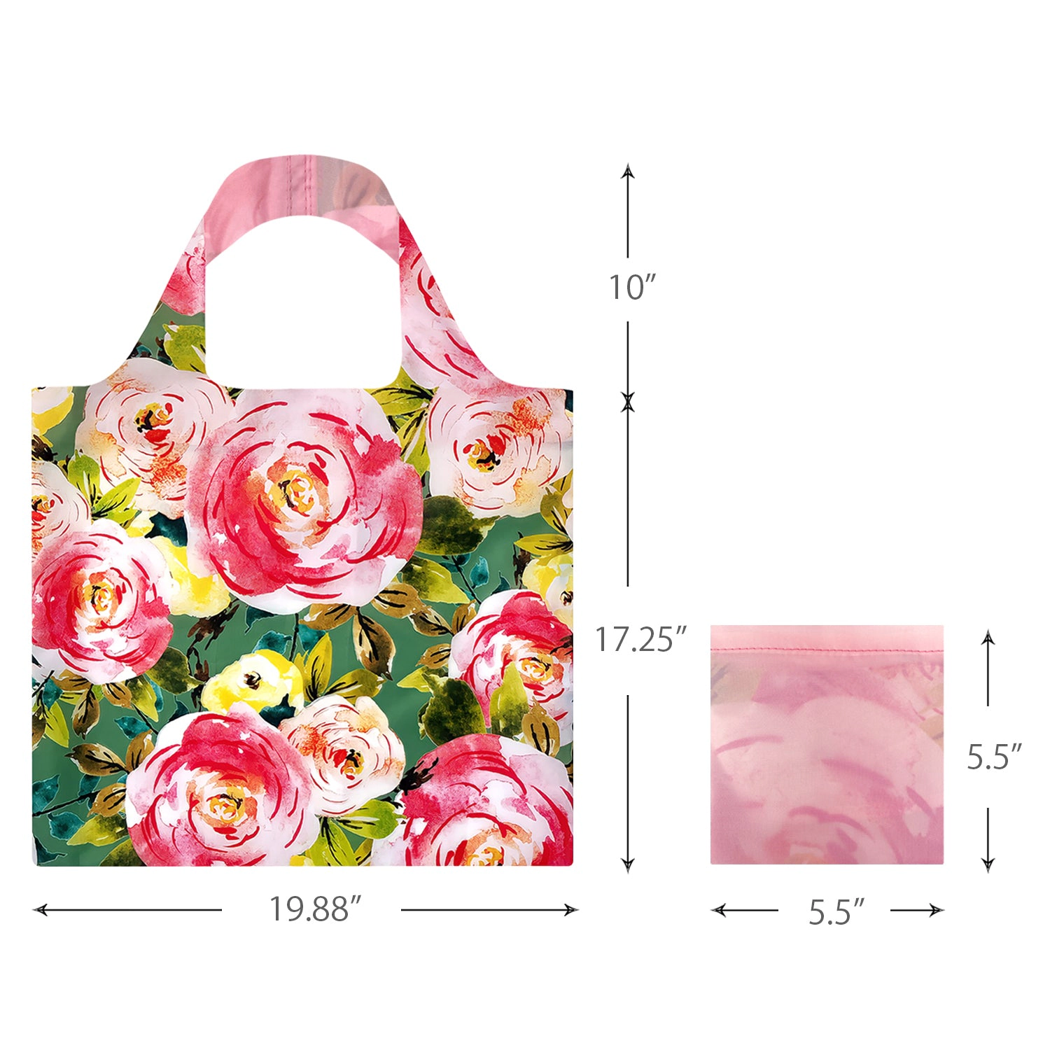 Wrapables AllyBag Collection Reusable Grocery Shopping Bag, Pink Peonies