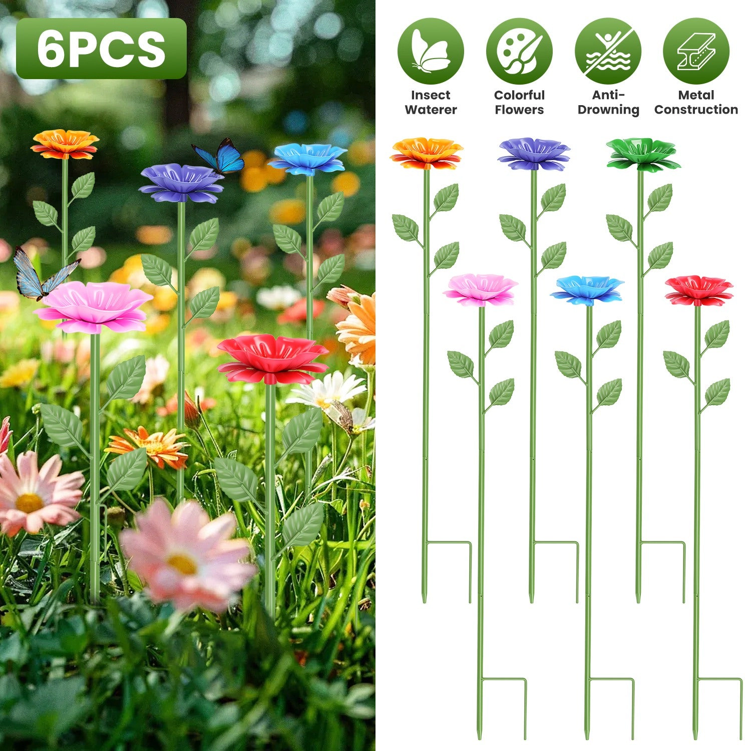 GBruno 6-Piece Metal Bee Watering Station Stakes