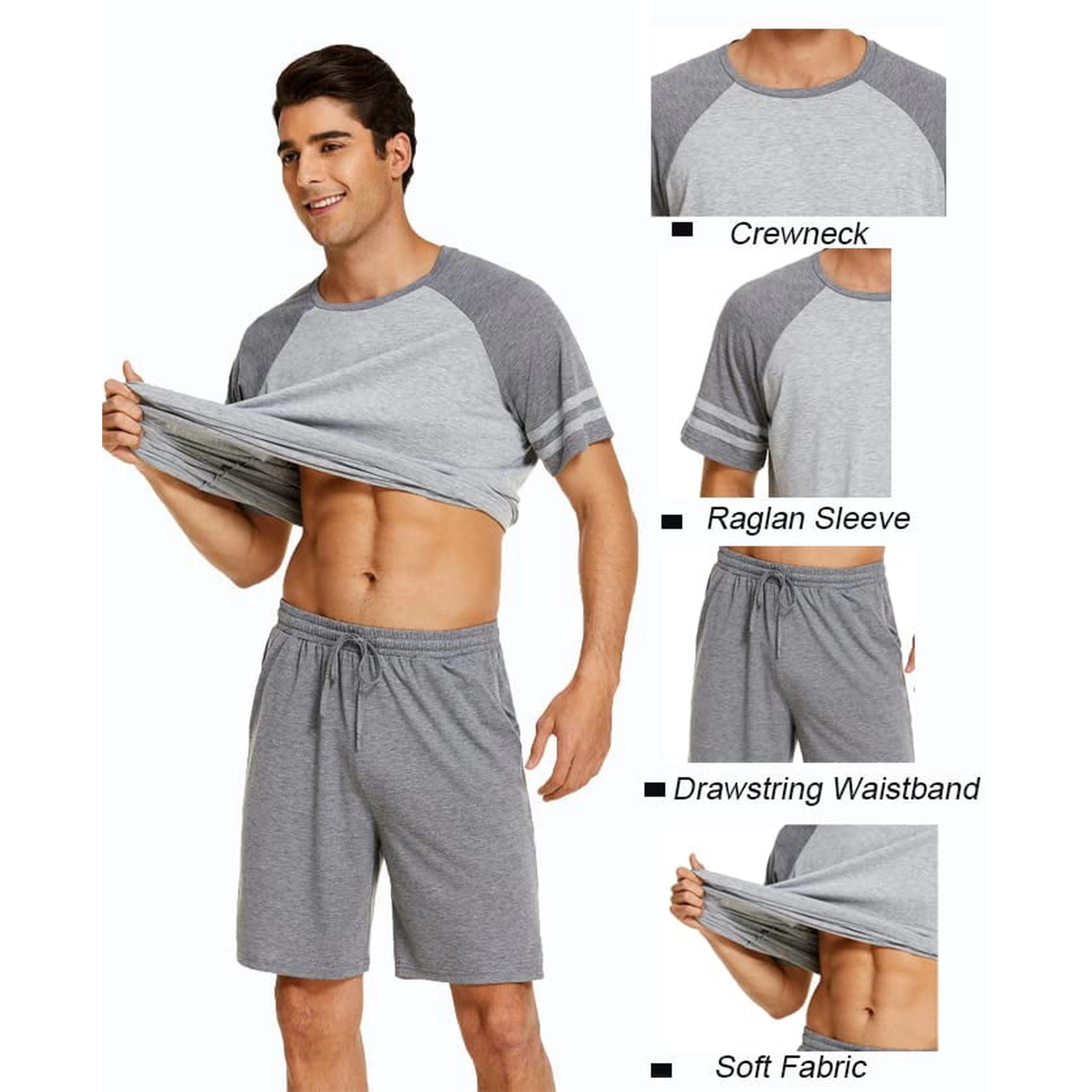 Ekouaer Mens Pajama Short Sets Short Sleeve Crewneck Pajama Lounge Set Raglan Sleepwear