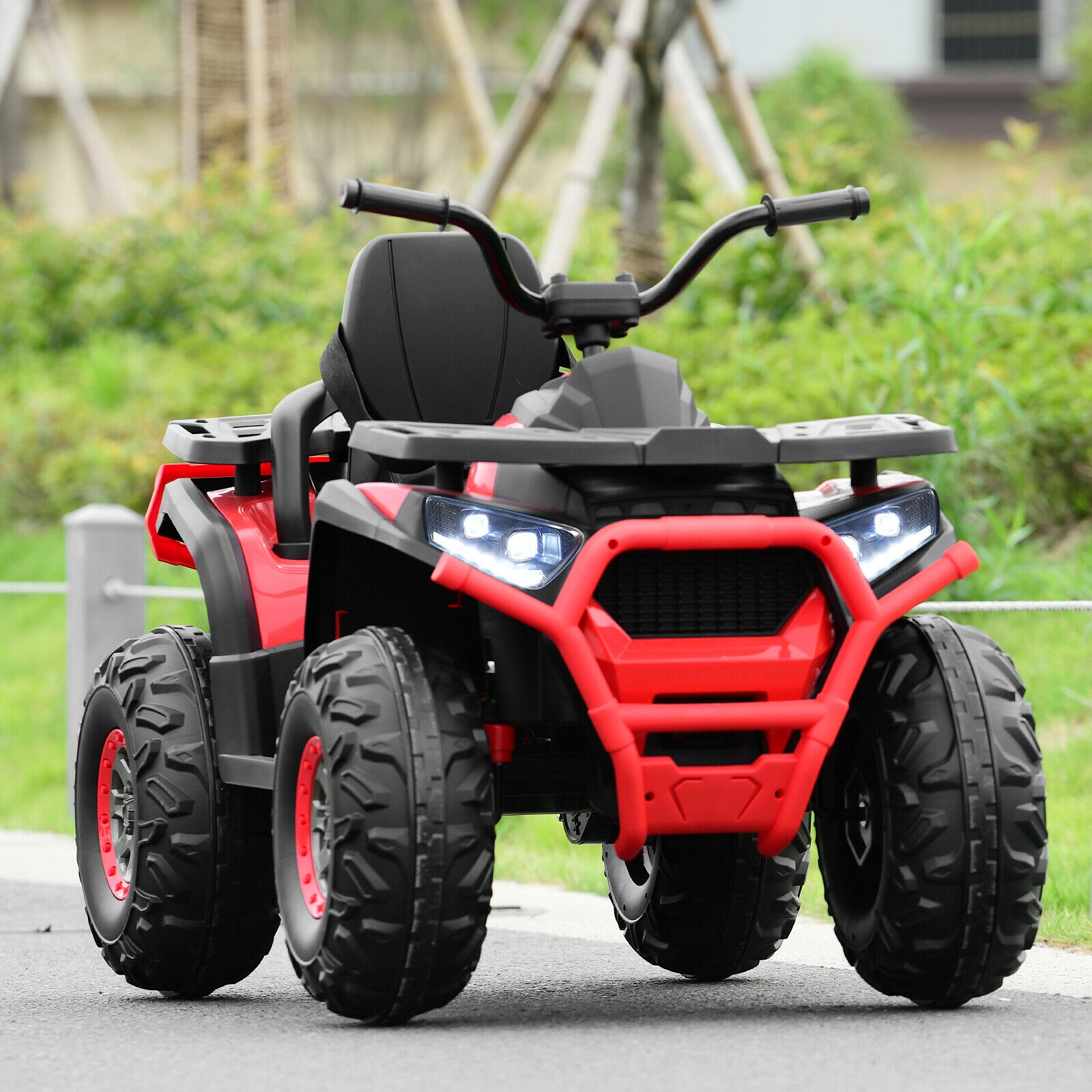 SUGIFT Kids Red 12V Ride On 4-Wheeler ATV Quad with MP3 and LED Lights 44.5-in W 30-in H 110-lb Rider Capacity