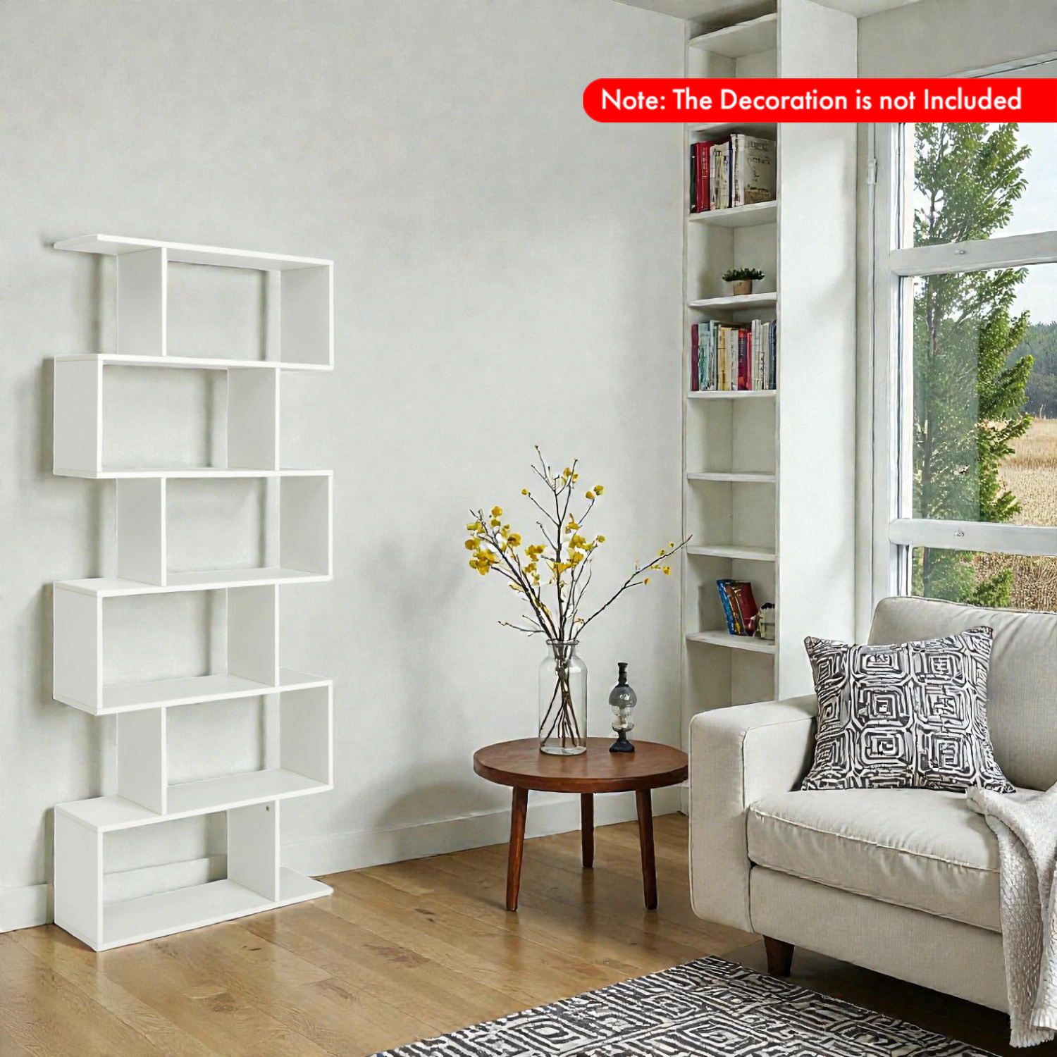 Hivvago Modern S-Shape Bookcase with 6 Spacious Display Shelves