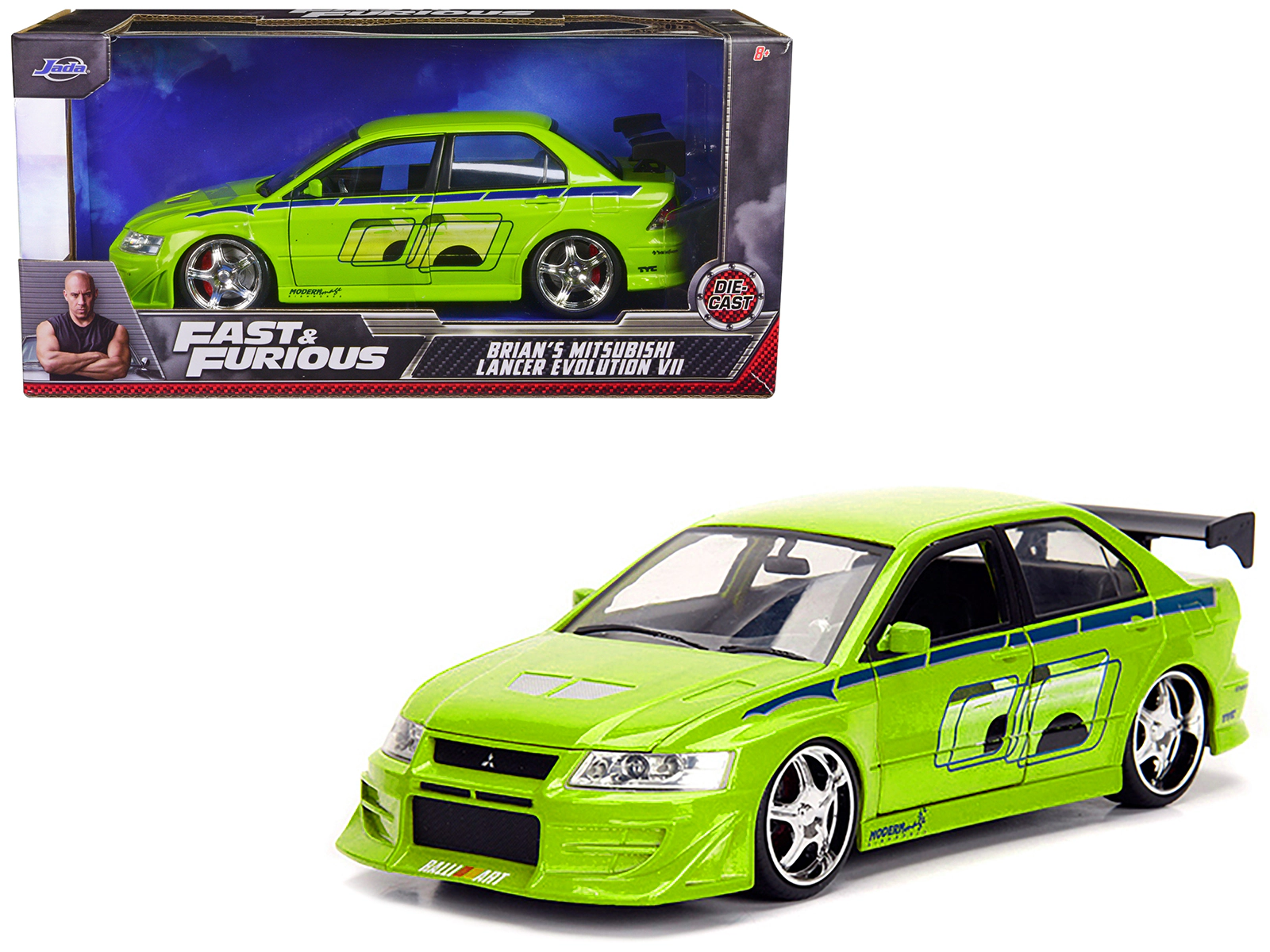 Jada Brian's Mitsubishi Lancer Evolution VII Green with Graphics "Fast & Furious" Movie 1/24 Diecast Model Car by Jada