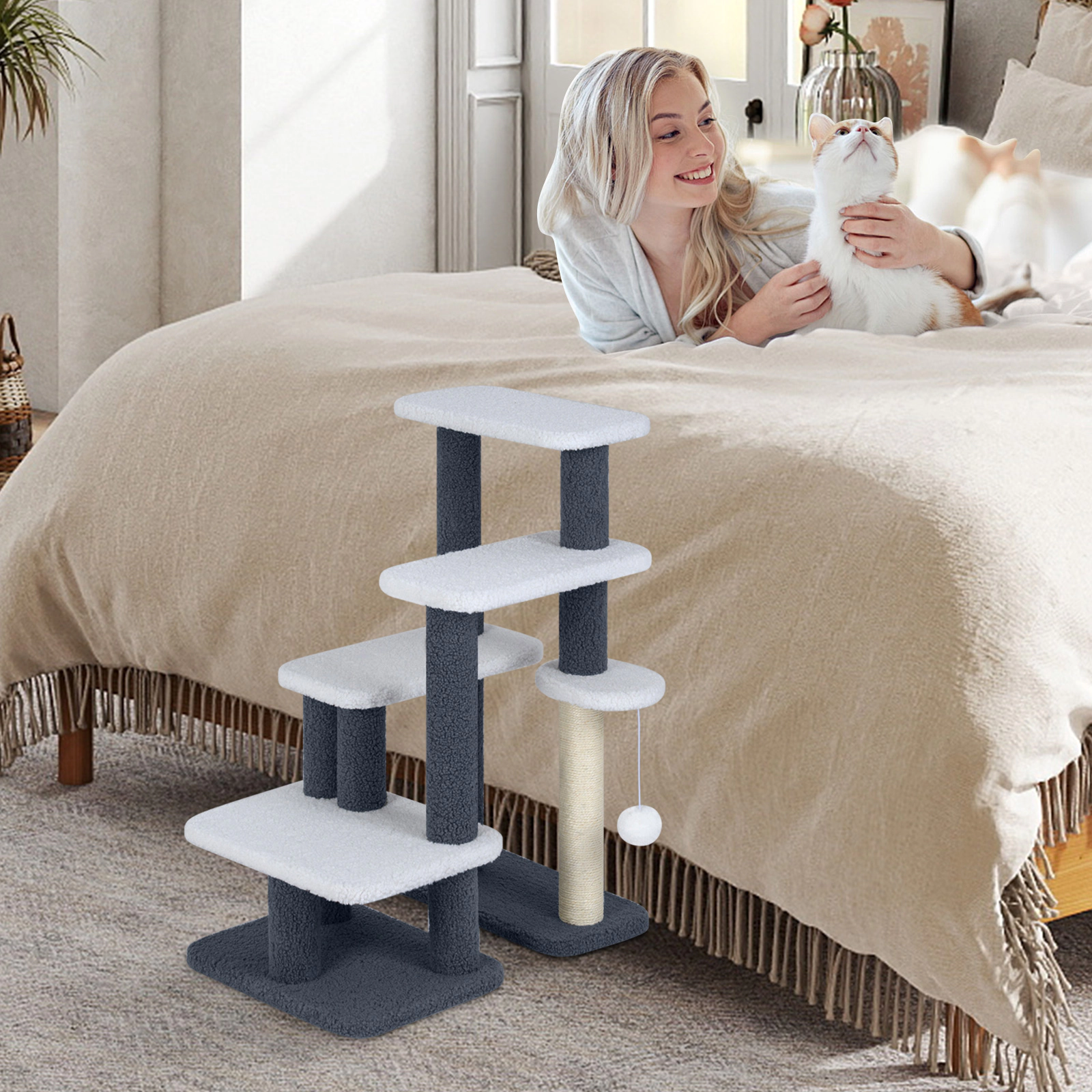 SlickBlue 4 Step Cat Stairs with Scratching Post and Platforms