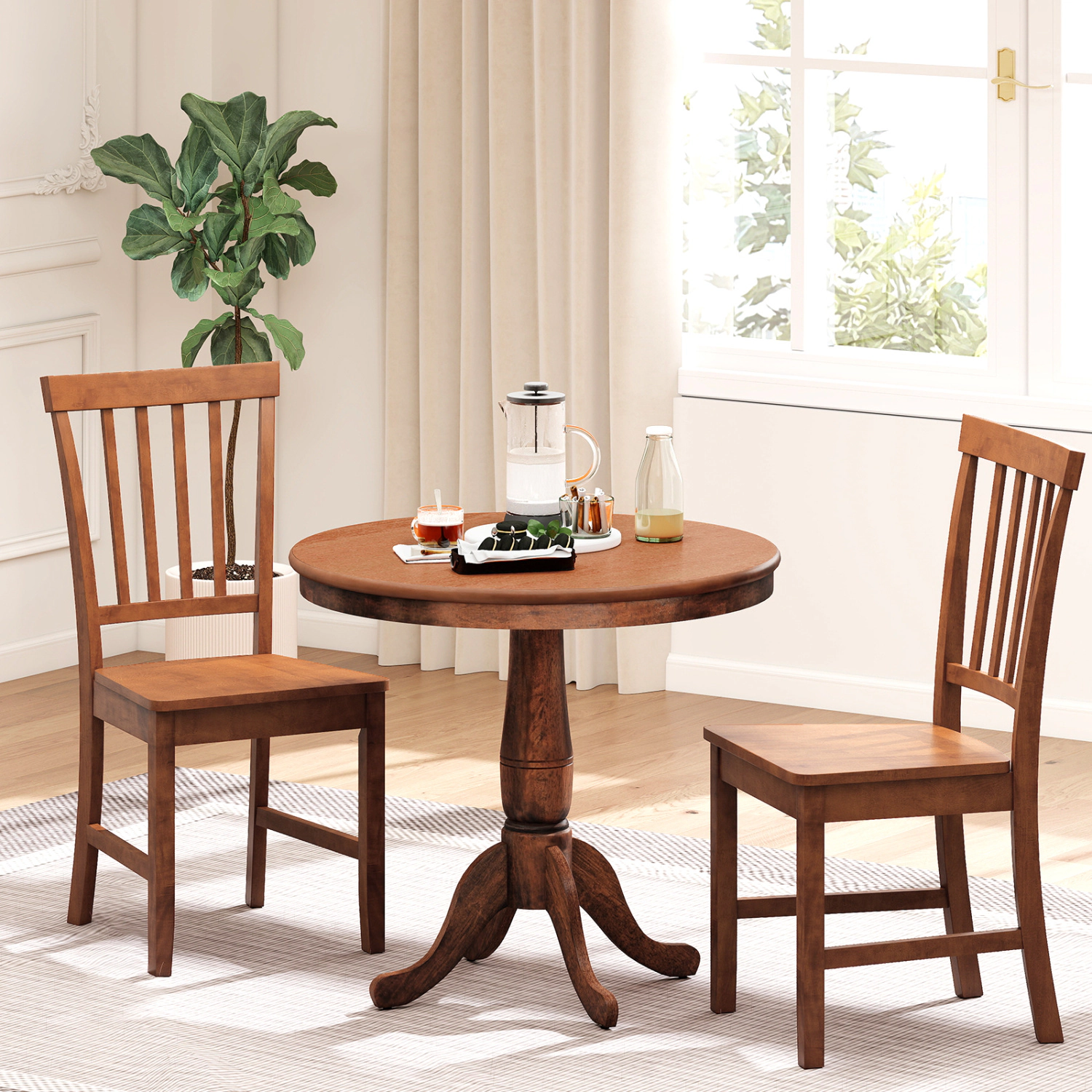 LJG 3 Pieces Wooden Dining Table and Chair Set for Cafe Kitchen Living Room