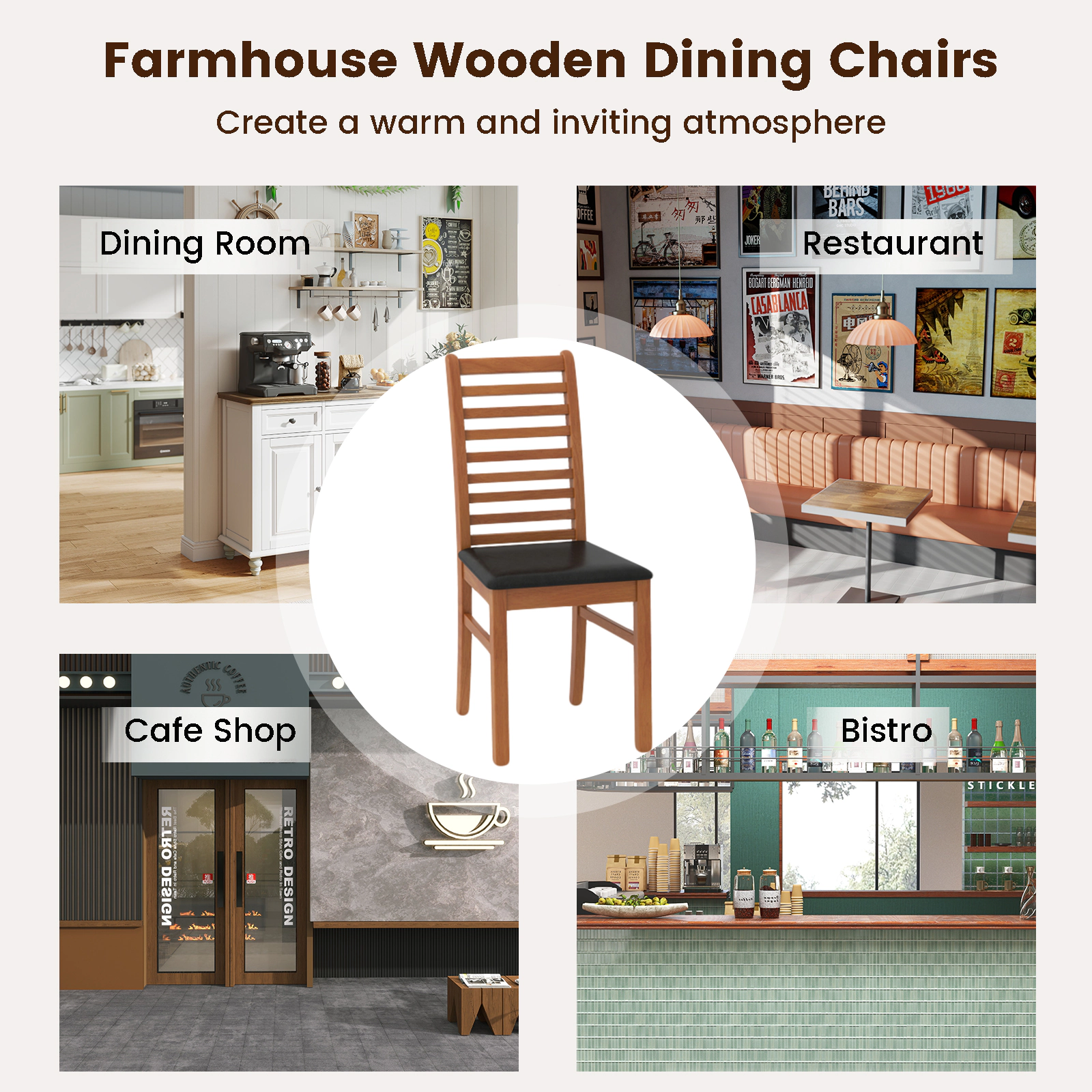 LJG Set of 2 Wooden Dining Chair with Rubber Wood Legs for Living Room